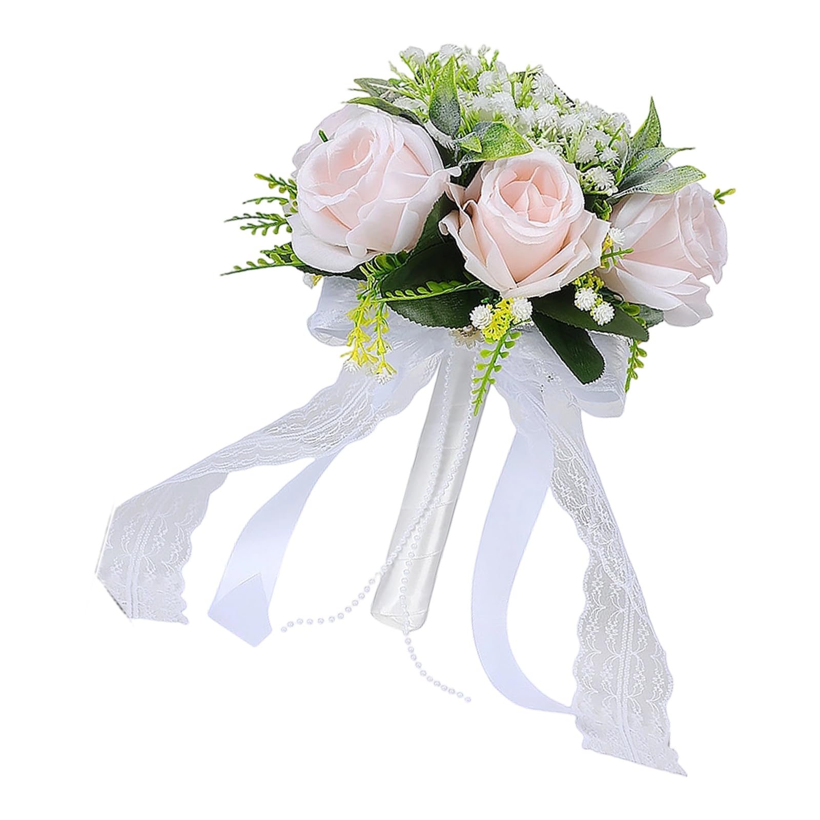 WLNEXT Silk Flower Bouquet with Flexible Stalks for Bridal Party Decoration Artificial Roses Bouquet White Shades for Ceremony Reception Bride Arrangement