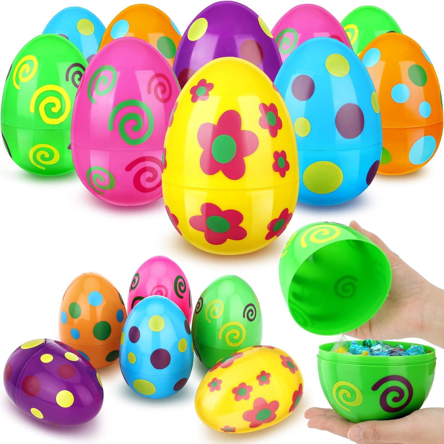 36 Pieces Jumbo Easter Eggs 6 x 4 Inch Plastic Eggs Bulk