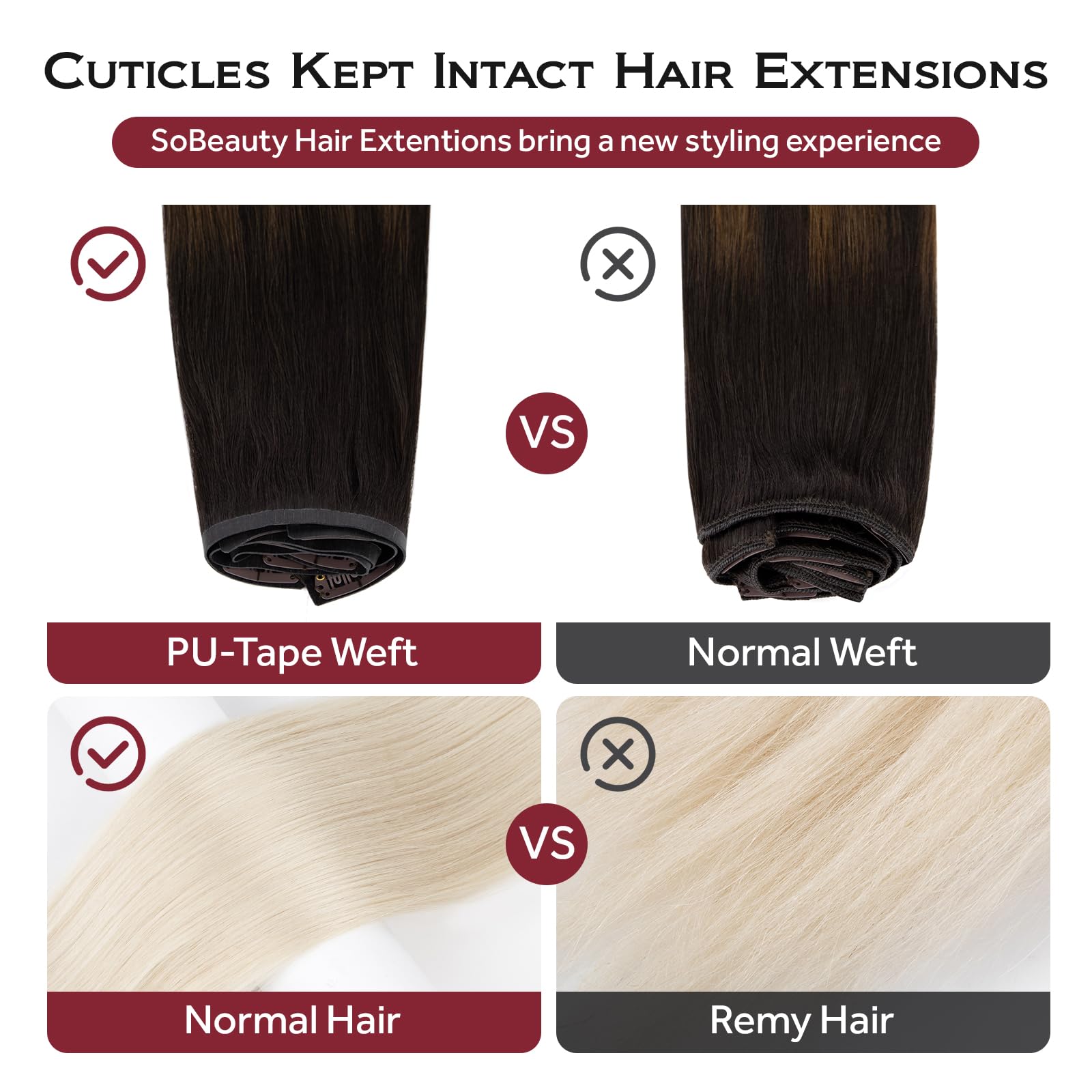 SOBEAUTY Clip in Hair Extensions, 100% Real Human Hair Remy Natural Volume Hair Extensions - Image 4