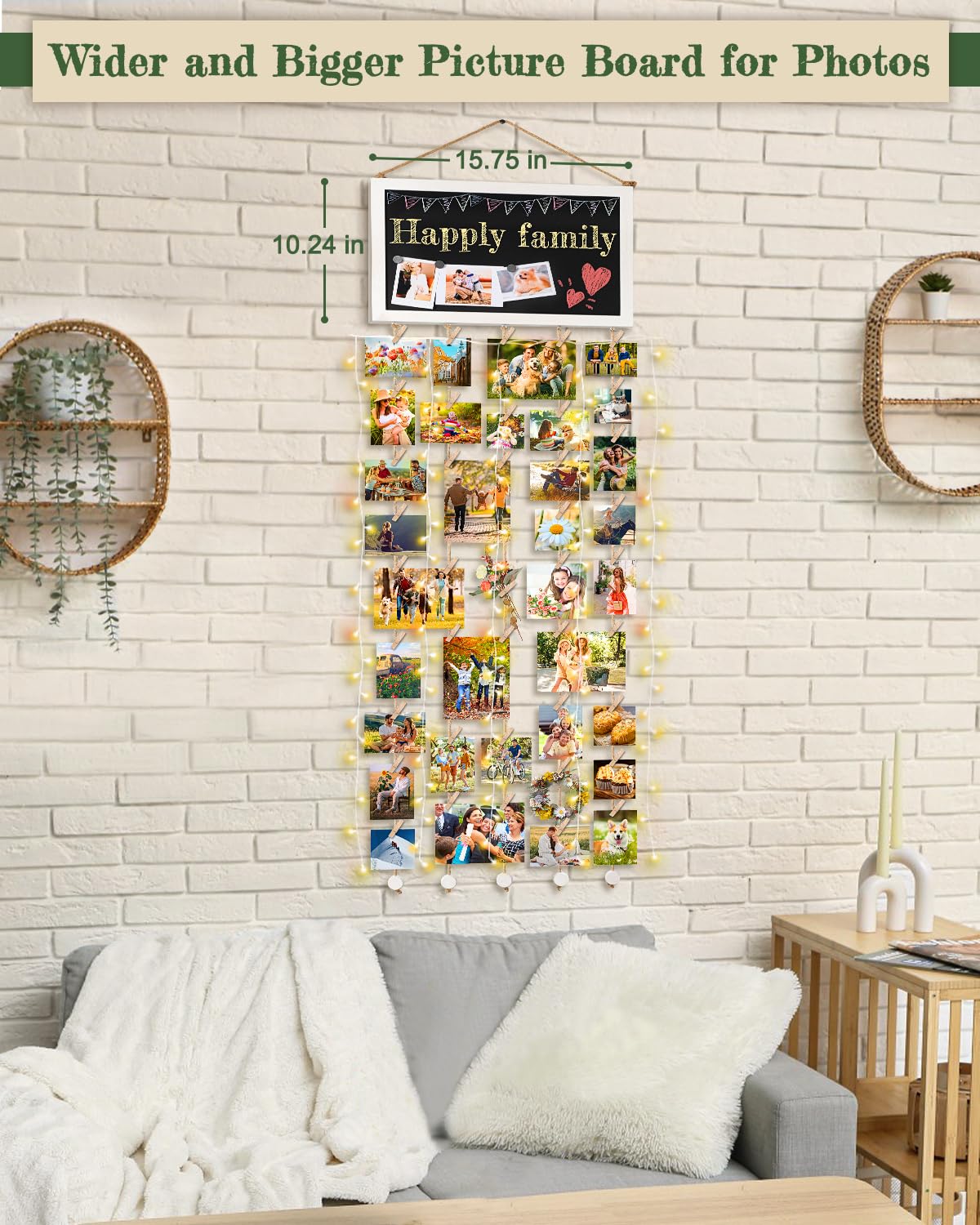 Bikoney Marcos de fotos grandes para colgar fotos, collage de fotos, marcos rústicos de madera para decoración de pared y decoración de dormitorio, con ganchos autoadhesivos, sin agujeros para