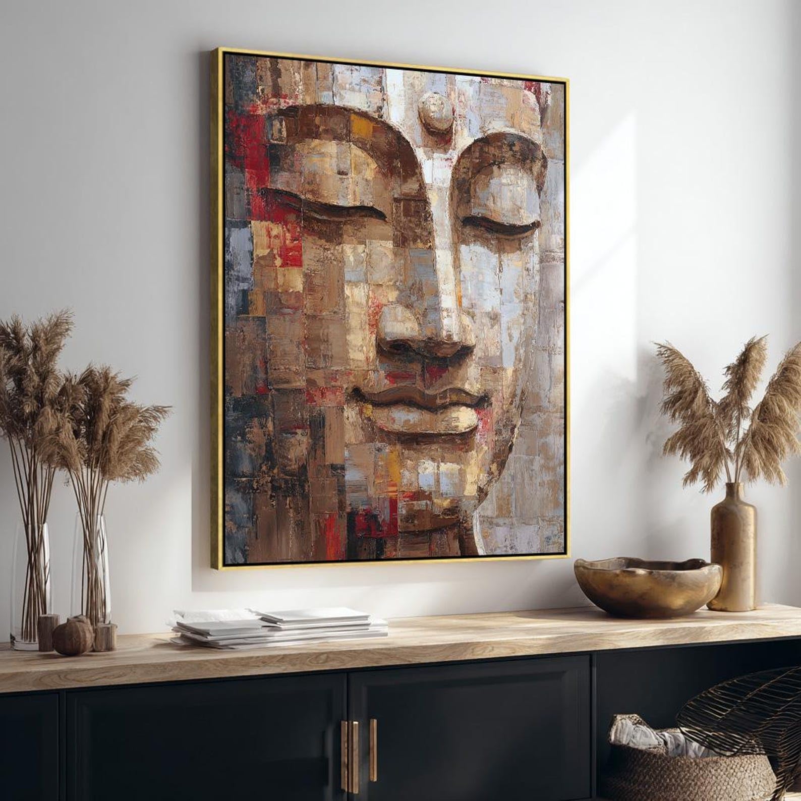 Cuadro de Buda de gran tamaño, retrato budista, lienzo para pared, ideal para clases de yoga o para decorar habitaciones con un toque espiritual (80x120cm/marco interior).