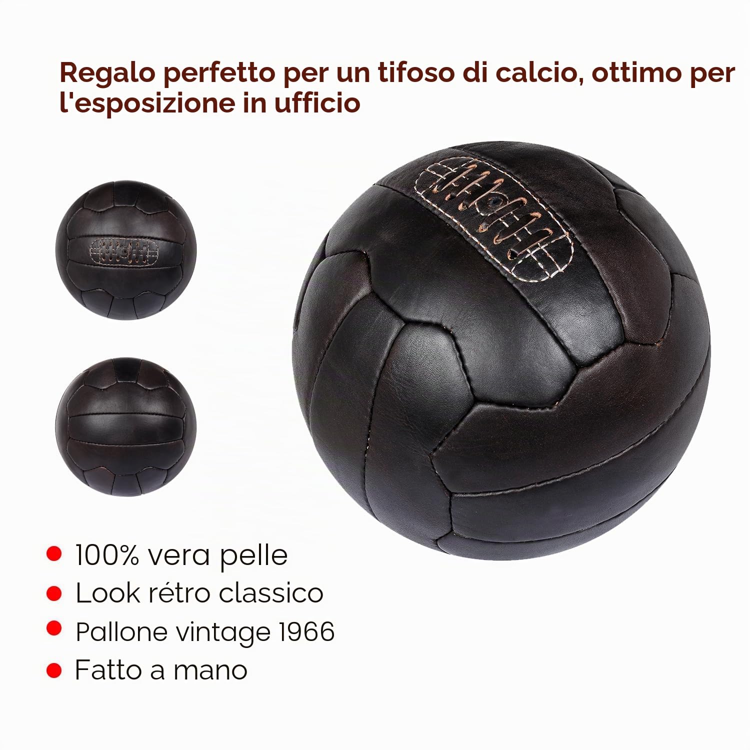 Palloni in pelle anticata, stile vintage, fatti a mano, Marrone scuro, 5