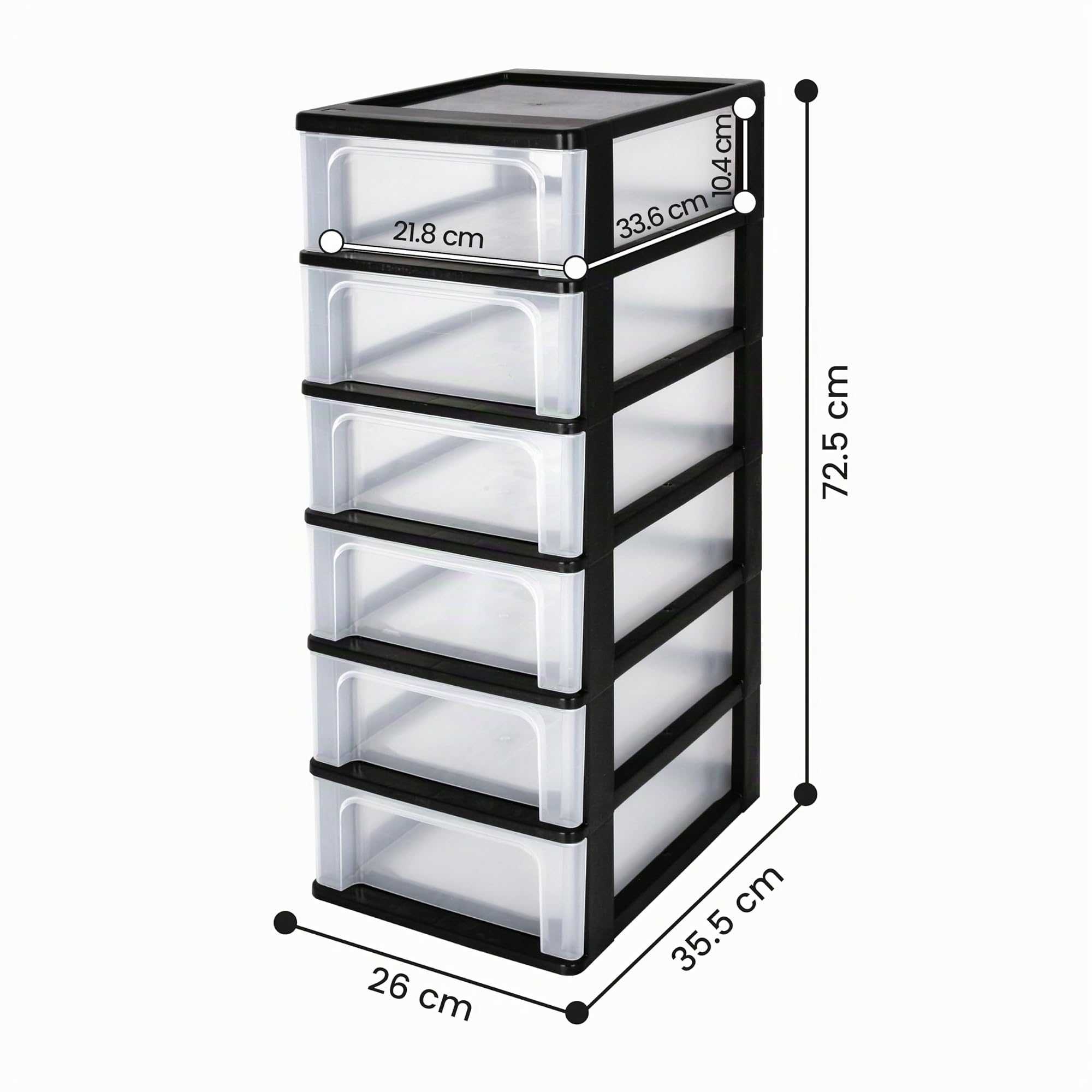 Iris Ohyama Cassettiera in Plastica, Portaoggetti, 6 Cassetti Medi, Nero, Apertura Facile, Formato A4, A5 e A6, Organizzatore, Per Ufficio, Scuola, Cartoleria, Senza BPA, Contenitore, OCH-2006