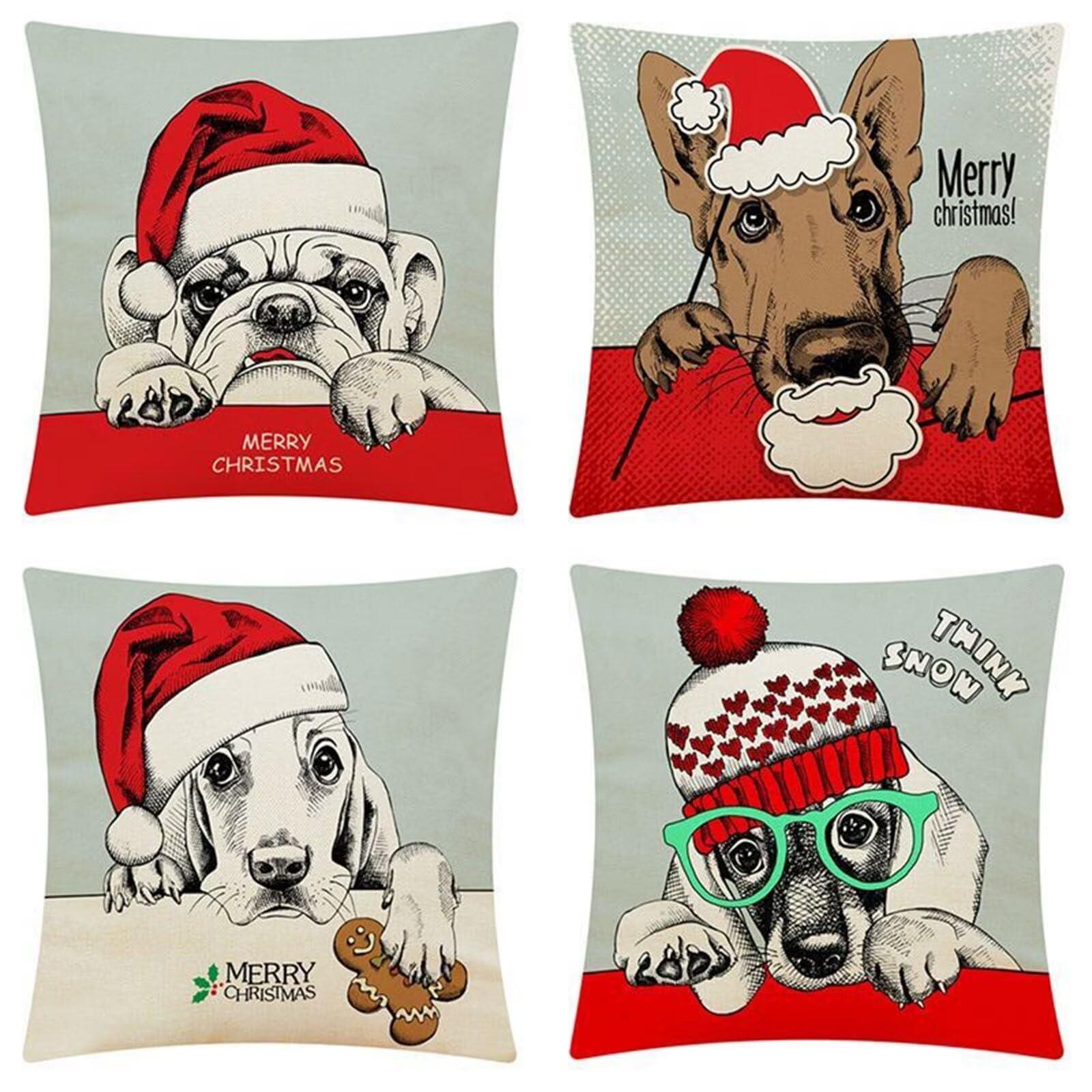 Federe Cuscini Divano 65x65cm Set di 4 Copricuscini Divano Decorativi Moderni Cani di Natale Doppio lato Soft Quadrati Decor Fodere per Cuscini per Divano Sedia Camera da Letto Cuscini Arredo VH-207