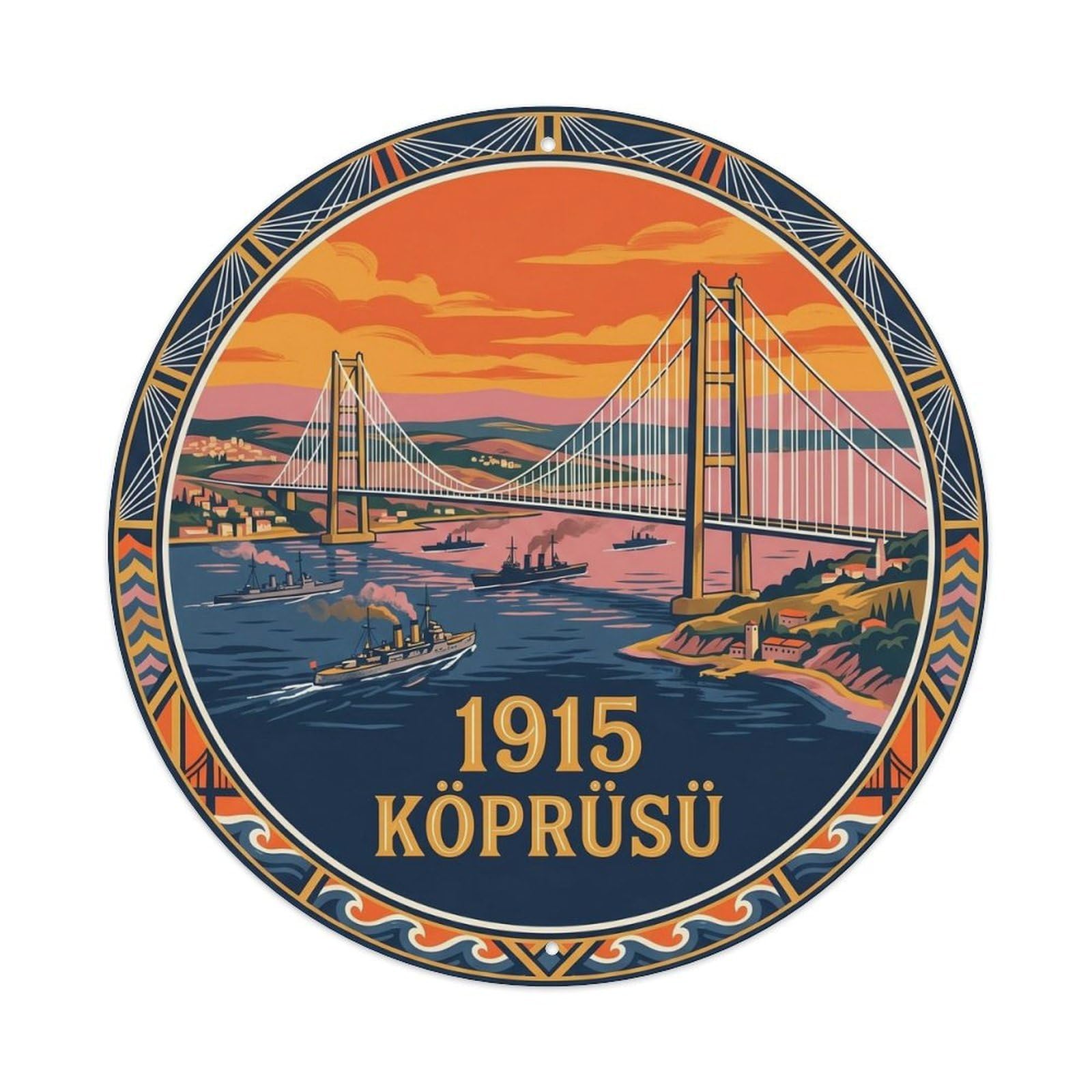 Dardanelles Bridge Sunset Travel Turkey Vintage Metal Tin Sign