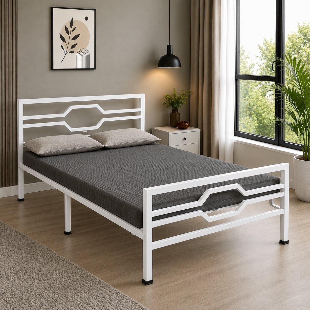 Premium Metal Single Bed | Heavy Duty Steel Bed Frame with Mattress Support | Powder Coated Rust Resistant | No Box Spring Required | Modern Bedroom Bed | White | 74 x 36 x 36 Inch-image-7