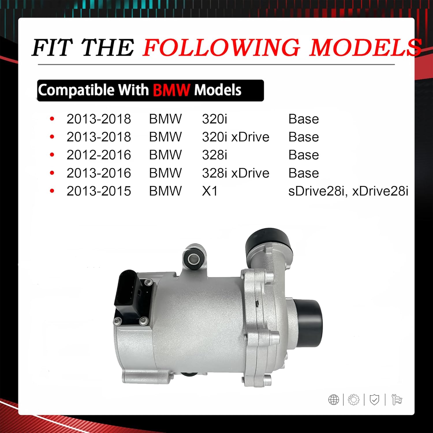 11517597715 Electric Engine Water Pump Compatible with BMW 320i 2012-2015 2017-2018, 320i xDrive 2013-2018, X1 2012-2015, Z4 2012-2013, F30 E84 E89 L4 2.0L, Replaces 11517571508