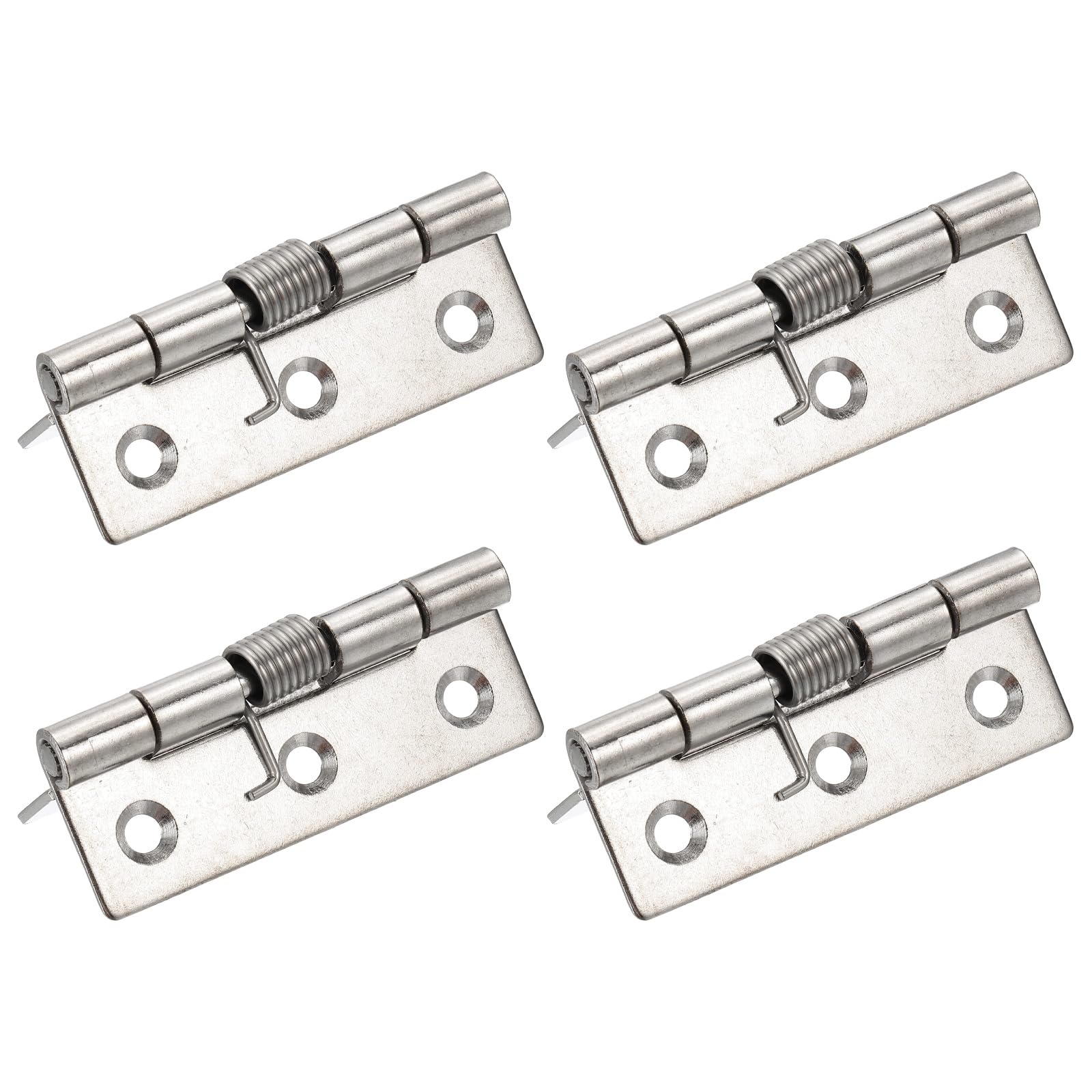 sourcing map 4pcs Spring Loaded Hinges 3" Length Stainless Steel Spring Self-Opening Small Door Hinge for Cabinet Door Box DIY Hardware, Silver