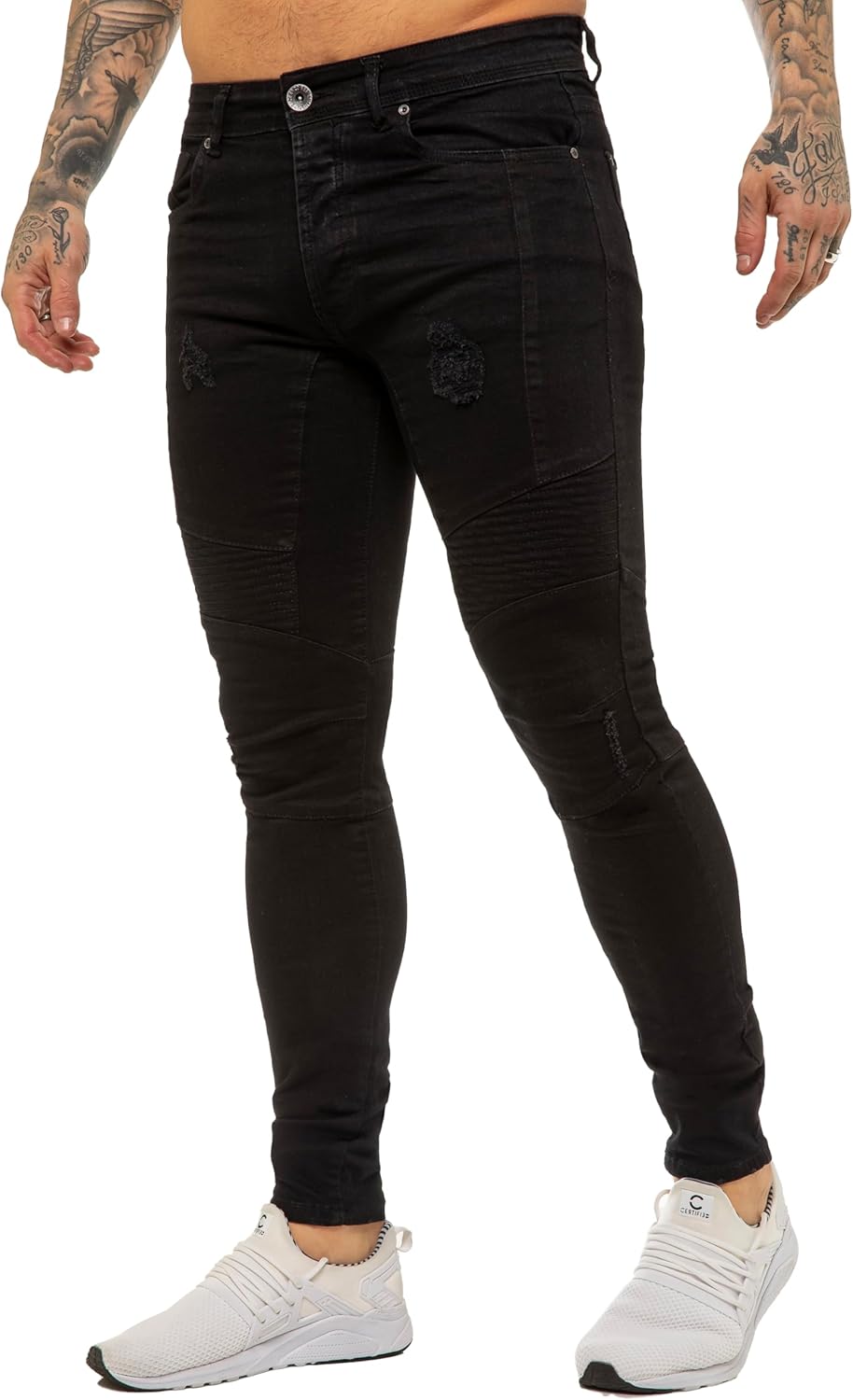 989Zé ENZO Mens Skinny Fit Jeans Casual Stretch Ripped Biker Denim Pants