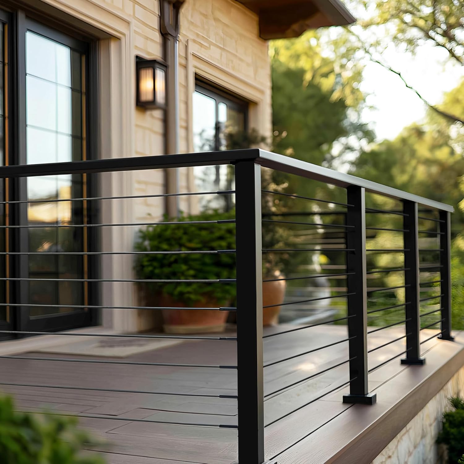 VEVOR Stainless Steel Handrail, 6.5 FT 4 Pack Rectangular Top Stair Deck Hand Rail for Outdoor/Indoor Steps with End Cap,Matte Black Coating Adjustable Metal Stair Rail for Cable Railing Kit