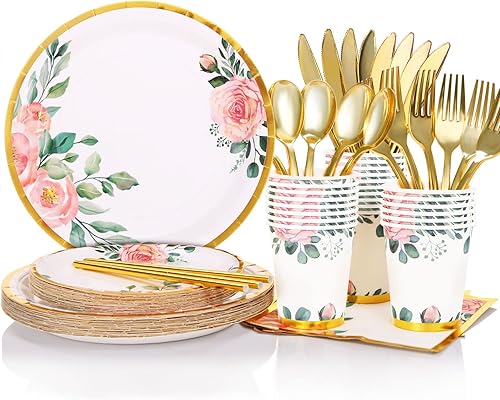 Suministros florales para fiestas de despedida de soltera, juegos de platos y servilletas para decoración de fiestas de jardín, cumpleaños, baby