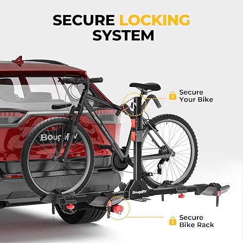 Miniatura 2 de BougeRV Soporte de plataforma para bicicleta de 2 pulgadas con doble bloqueo para SUV camión, apto para 2 bicicletas, soporte para bicicleta de