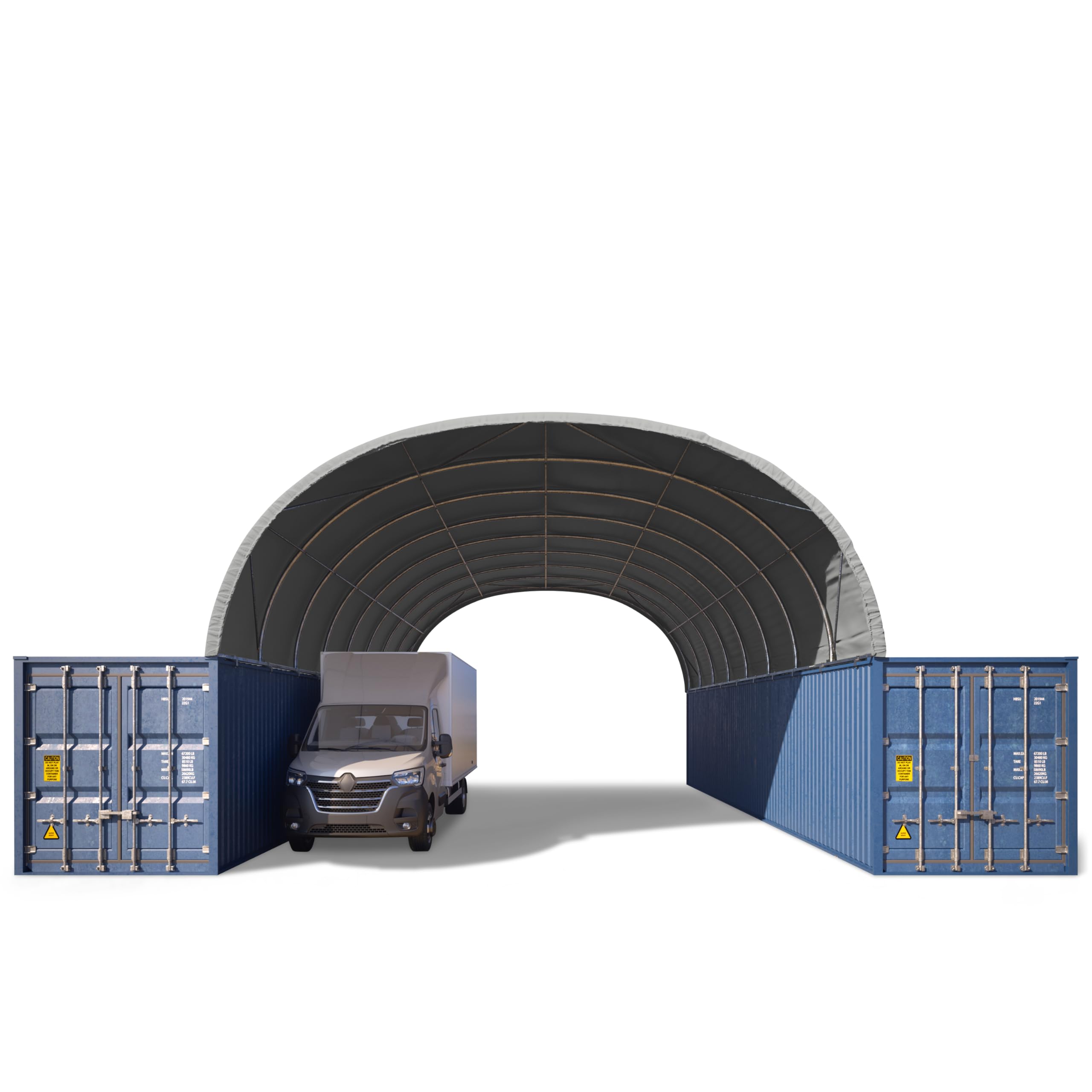 TOOLPORT Cubierta para contenedores Contop 8x12m – Lona de PVC 2300N Gris – Nave Industrial, Carpa almacén, Carpa Industrial
