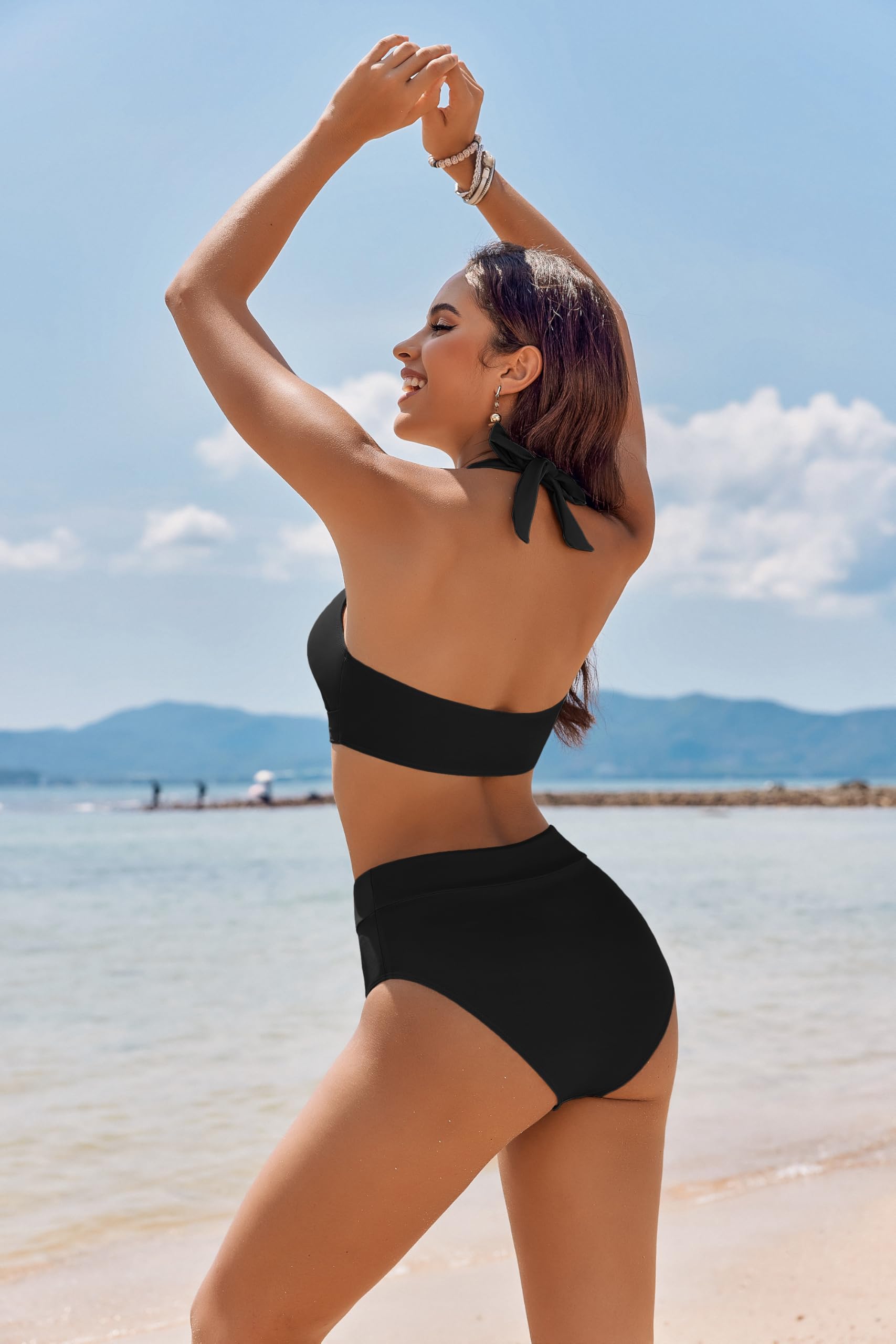 Ekouaer Bikini Damen Set Push Up Badeanzug Zweiteiliger Sexy Bauchweg High Waist Neckholder Bademode Strand Bikinis Swimsuit