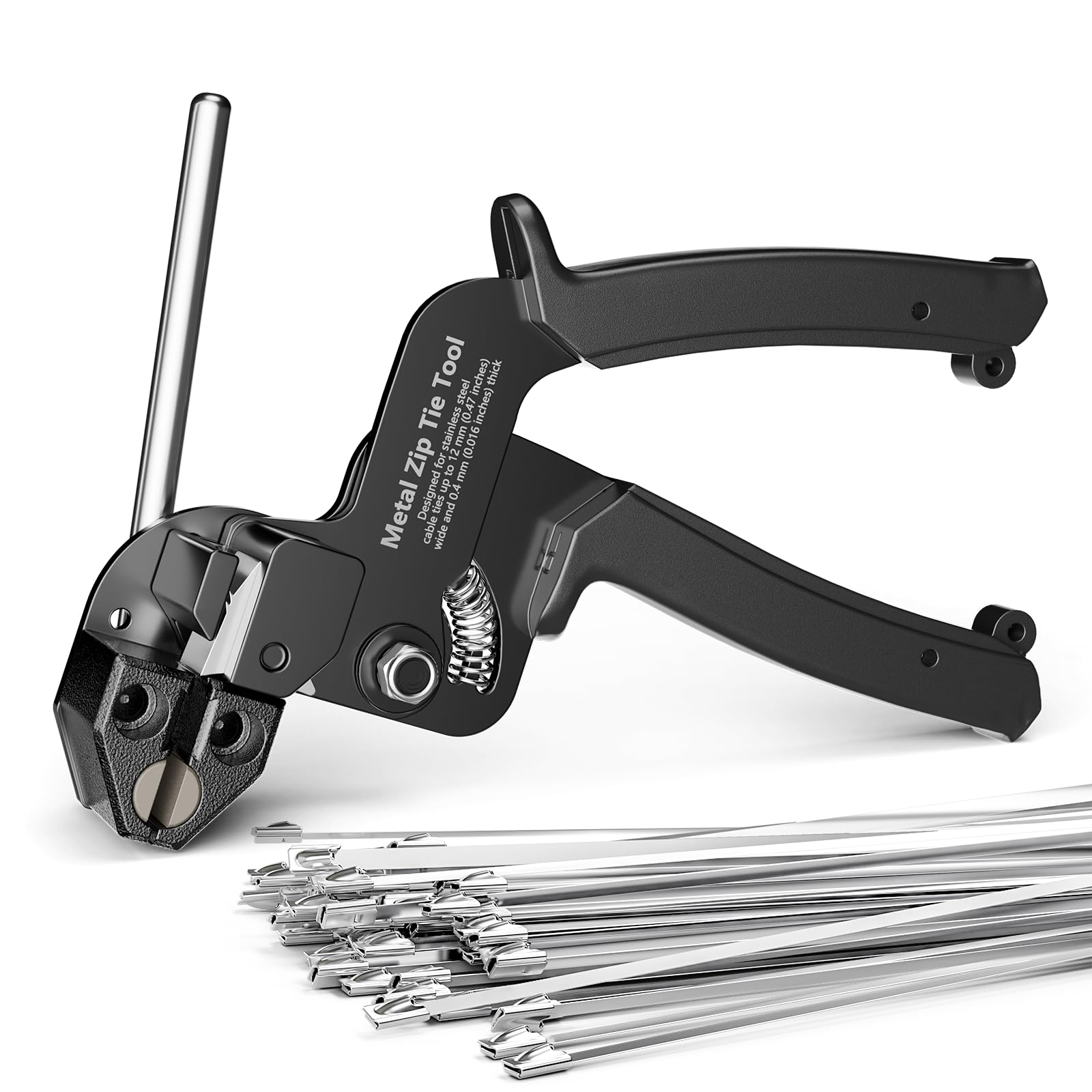 LEENUE Stainless Steel Cable Tie Gun Kit - 100 Pcs 11.8” Zip Ties, Black