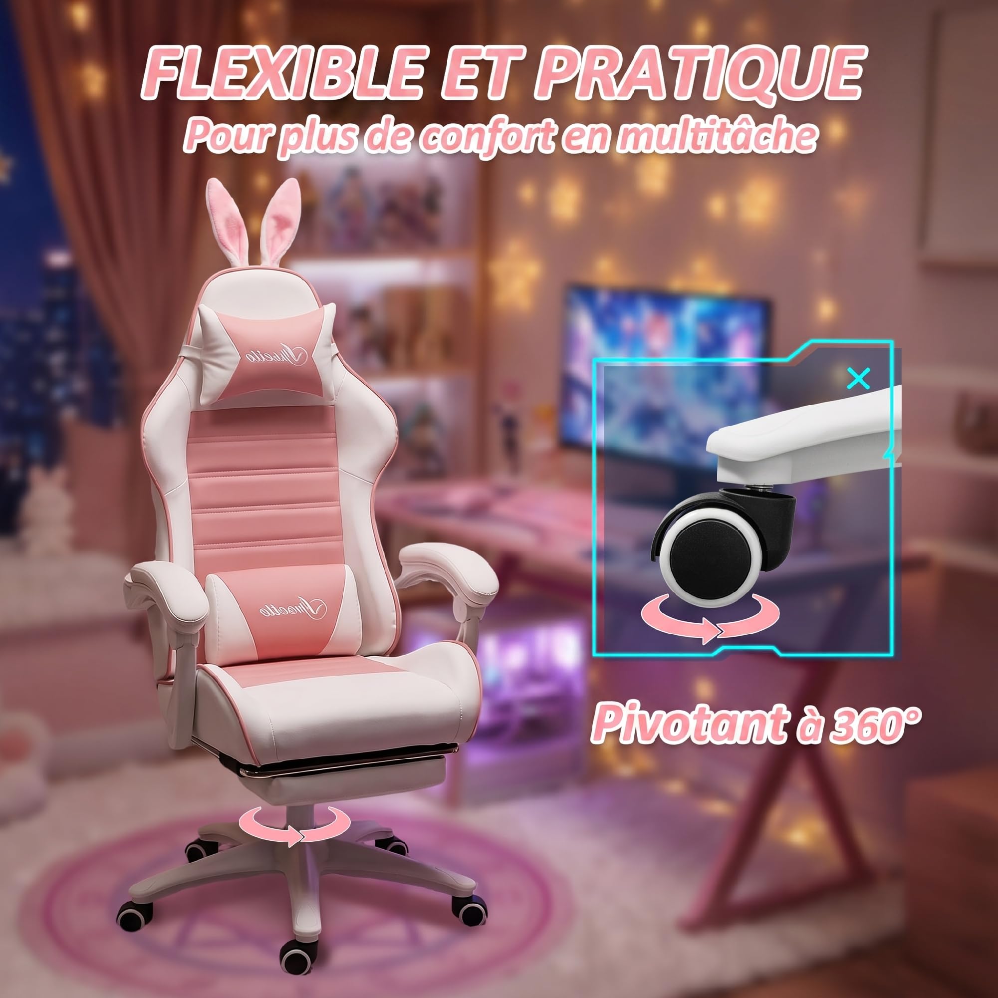 Vinsetto Chaise Gaming Fauteuil Gamer Dossier Inclinable Rose
