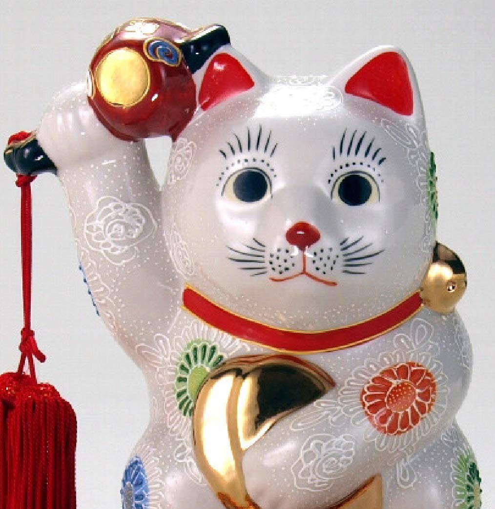 Amazon.co.jp: 【九谷焼】 6号小判小槌持招猫(布団付) 白盛 : ホーム