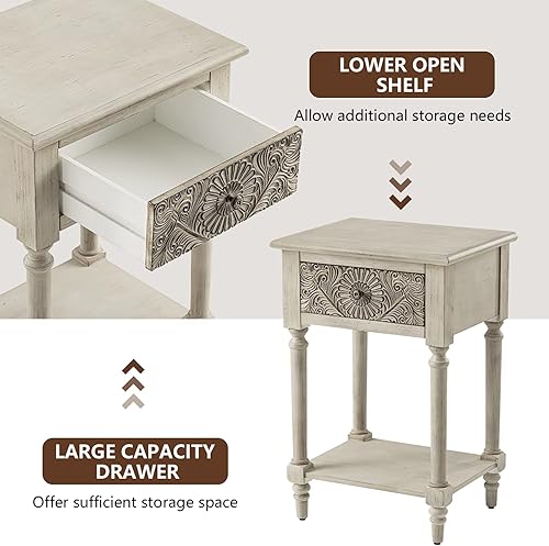 Miniatura 13 de COSIEST Mesita de noche de 2 piezas, 14 pulgadas de profundidad x 18 pulgadas de ancho x 21.5 pulgadas de alto, mesa auxiliar de MDF con 2 cajones,