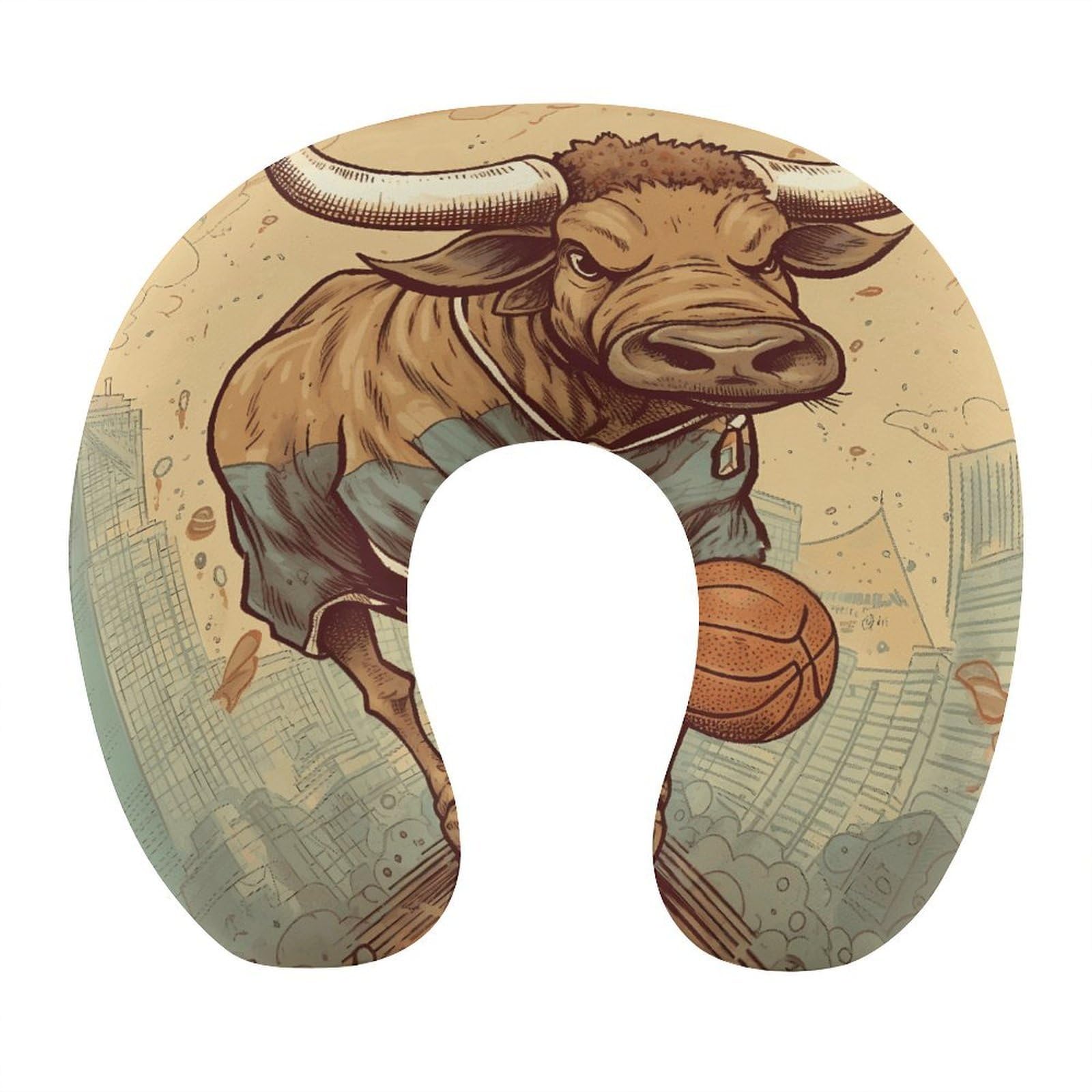 Btcowzrv Style Hand Drawn Bull Pattern U Shaped Neck Pillow Travel Pillows