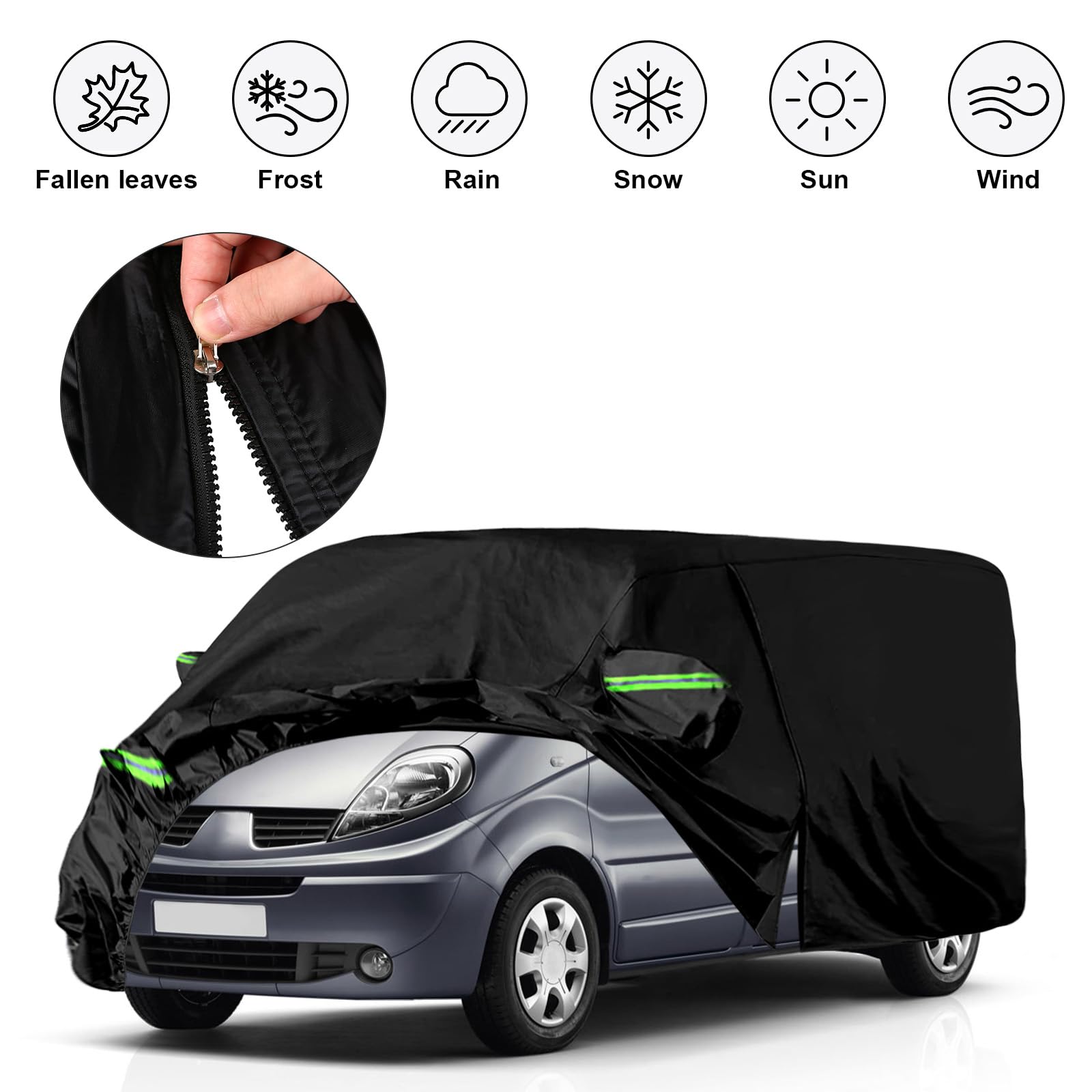 Cubierta Completa del Coche para Renault Traffic 2010-2023, SWB Fundas para Coche Exterior con Cremallera en la Puerta, Cierre y Bandas a Prueba de Viento para Protección Polvo Sol Nieve