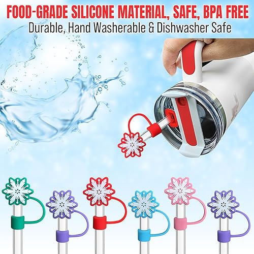 Miniatura 5 de Tapa de popote para Stanley Cup  5 piezas de popote de silicona compatible con vaso Stanley de 40 onzas con asa  Fundas de popote reutilizables para