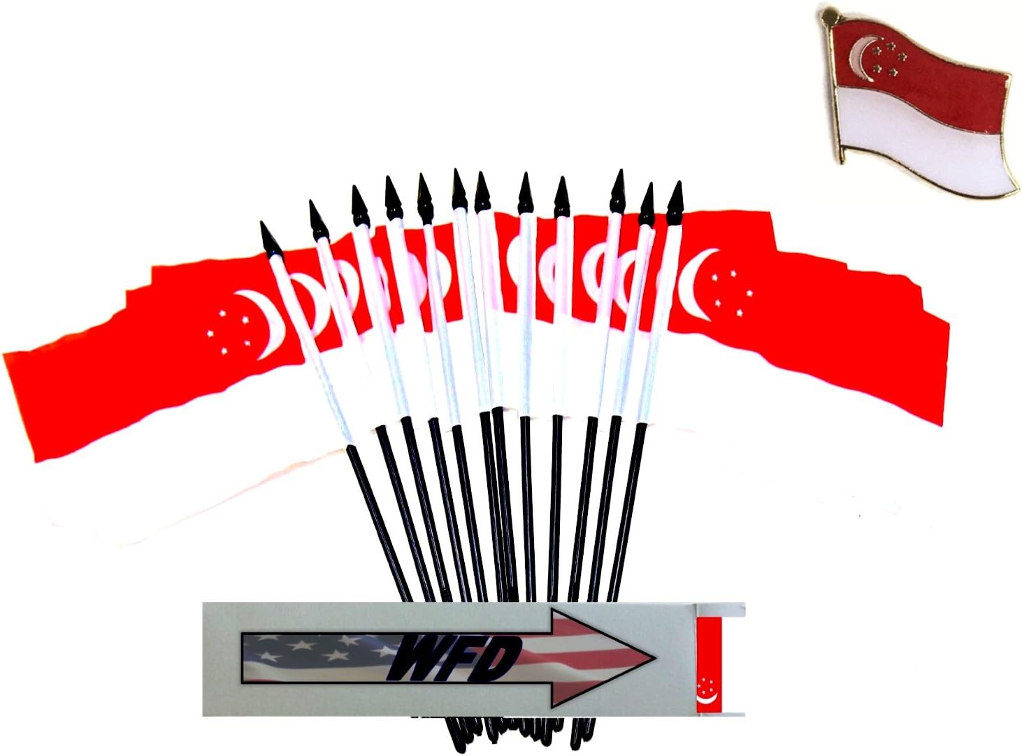 Singapore Desk Flags, Pack of 12 Polyester 4x6 inch Miniature Table Office Little Flags, Small Mini Hand Waving Stick Flags