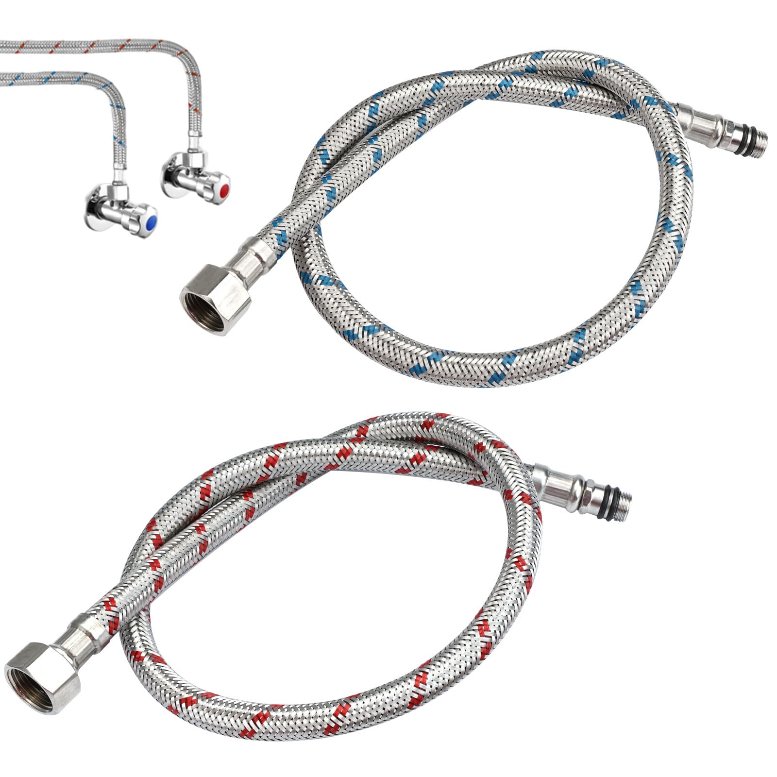 2 Pezzi Tubo di Collegamento per Rubinetto 60 cm, Flessibile per Miscelatori G3/8 x M10, Tubo Intrecciato 3/8 in Acciaio Inossidabile per Doccia, Lavandino