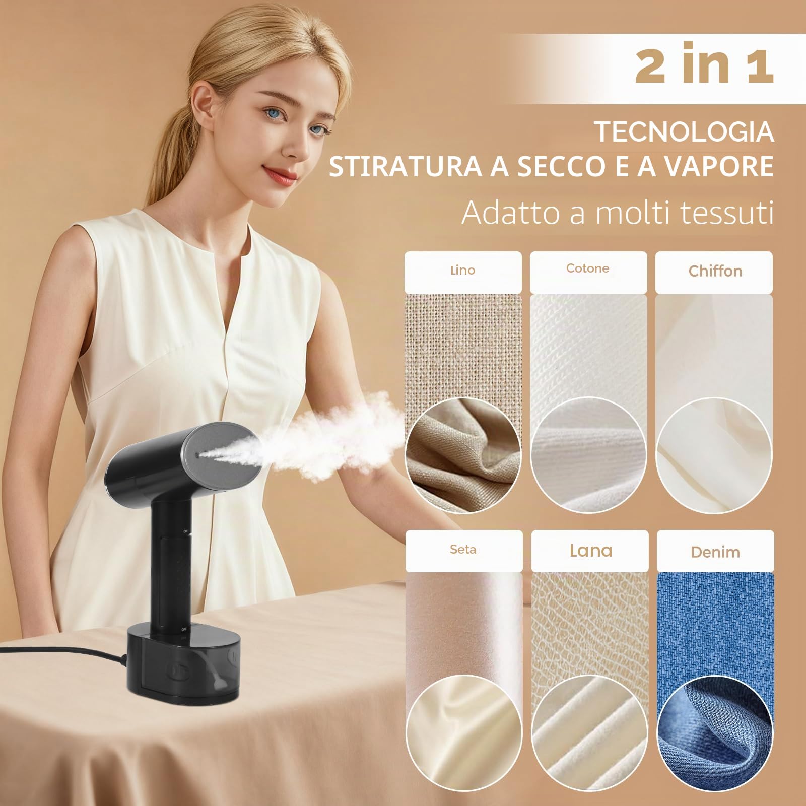 Souvik Ferro da Stiro a Vapore Portatile 1600W con Serbatoio 300ml, Preriscaldamento 15 Secondi, Professionale per Abbigliamento, Completo di Guanto – Ideale per Viaggi, Ufficio e Casa