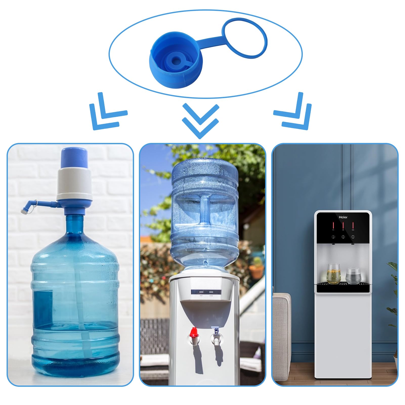 Tapas para jarra de agua de 5 galones, 4 unidades, tapa de repuesto reutilizable de silicona de grado alimenticio, apto para dispensadores de agua estándar/tornillo/corona de 55 mm, tapa a prueba de