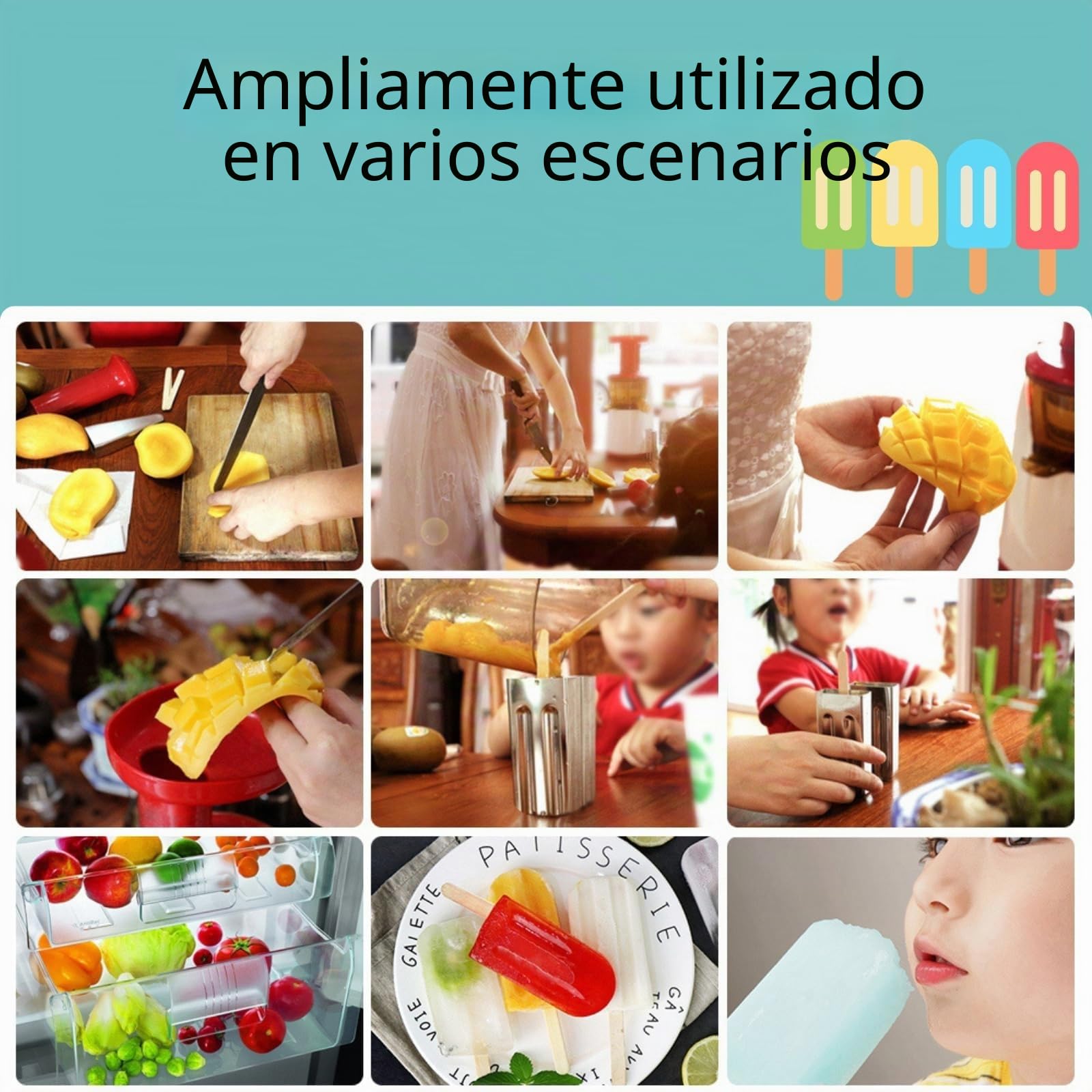 Moldes para helados de acero inoxidable 304, antifugas, juego de moldes con varillas de madera y base de metal, máquinas de hielo reutilizables para niños y familia (6 moldes + 50 tallos)