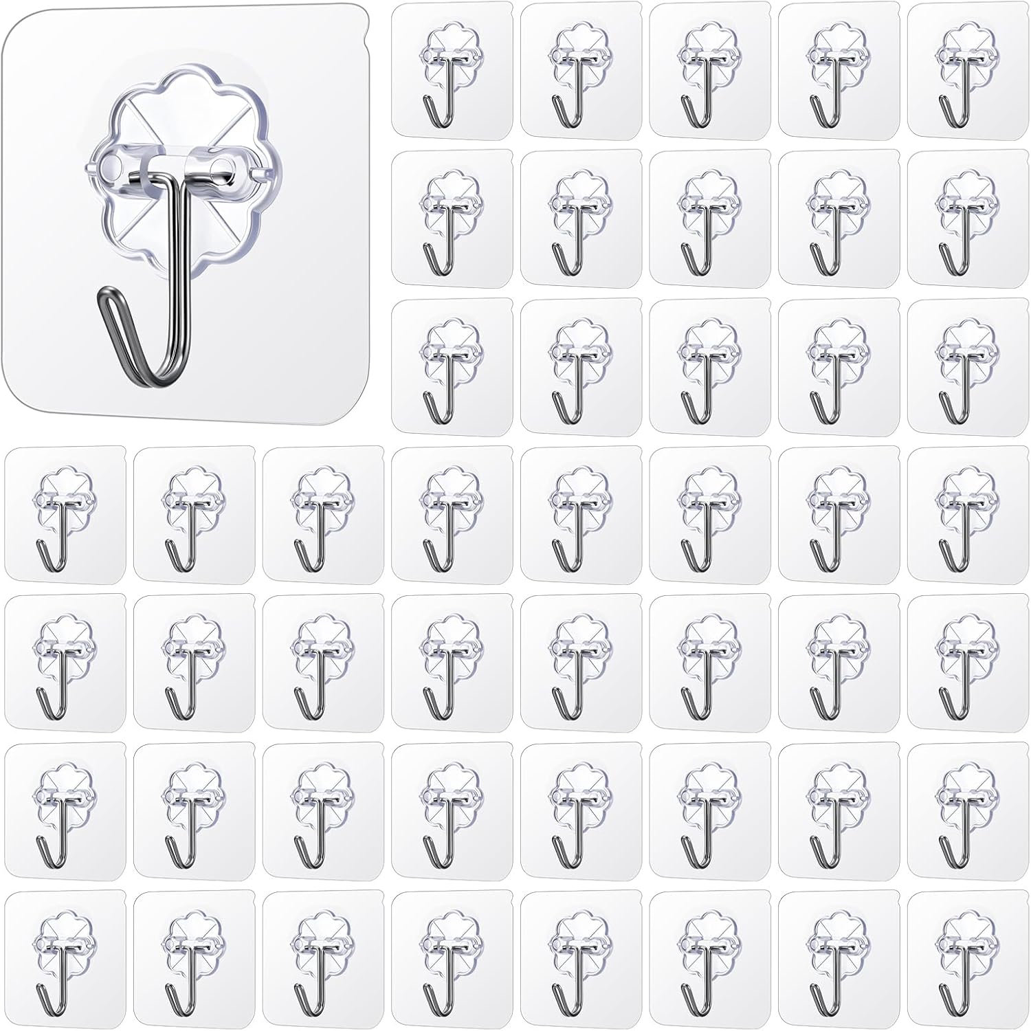 200-Pack Heavy Duty Adhesive Hooks – Transparent, No Drill Wall Hooks for Hanging, 22lb Max, Stainless Steel & PVC – Strong Sticky Hook for Bathroom, Kitchen, Shower, Door, Home & Office