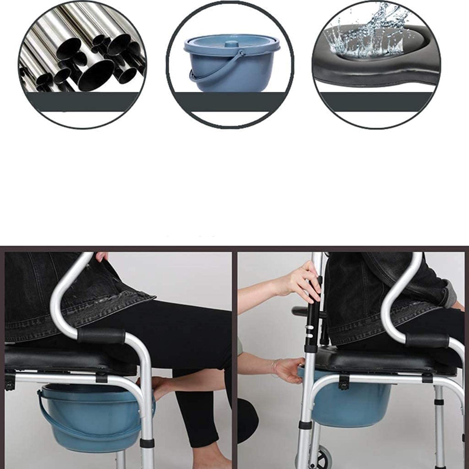 Rollator Walker Chodzik dla seniorów i dorosłych Ze stopu aluminium, składaną deską sedesową na kółkach i torbą do przechowywania