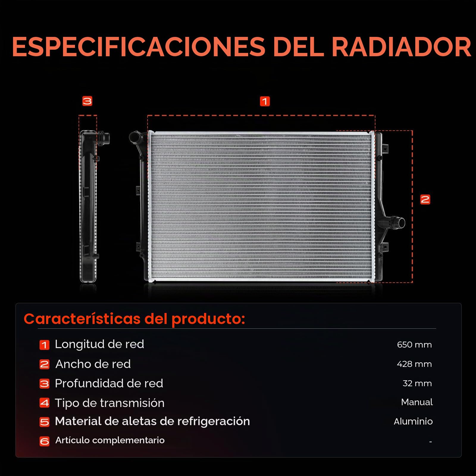 Frankberg Radiador sistema de refrigeración del motor enfriador de agua | 1K0121251AB; Compatible con: Altea XL 5P5 5P8, T.o.u.r.a.n 1T1 1T2, CC 358, Golf Plus 521 5M1, O.c.t.a.v.i.a II 1Z3