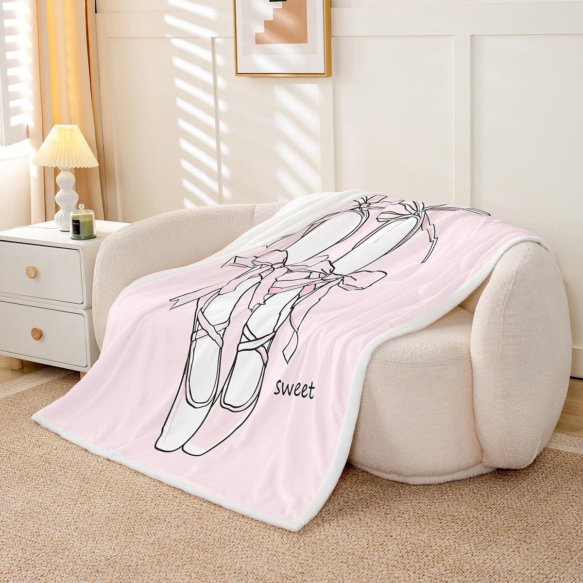 Feelyou Eiffel Tower Ballet Sherpa Blanket Boys Girls Rose Floral Plush Blanket for Bed Sofa Couch Elegant Dancing Fuzzy Blanket Twin 60"x80"