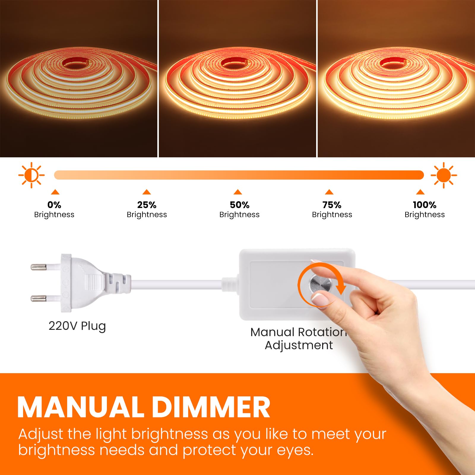 Dimmbar COB LED Band Selbstklebend, 25M 288LEDs/M Superhell Warmweiß FCOB LED Streifen, Flexibel für Innendekoration und Beleuchtung