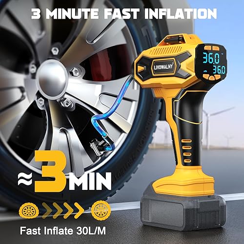 Miniatura 4 de Compresor de aire inalámbrico para inflador de neumáticos compatible con batería Dewalt 20V Max