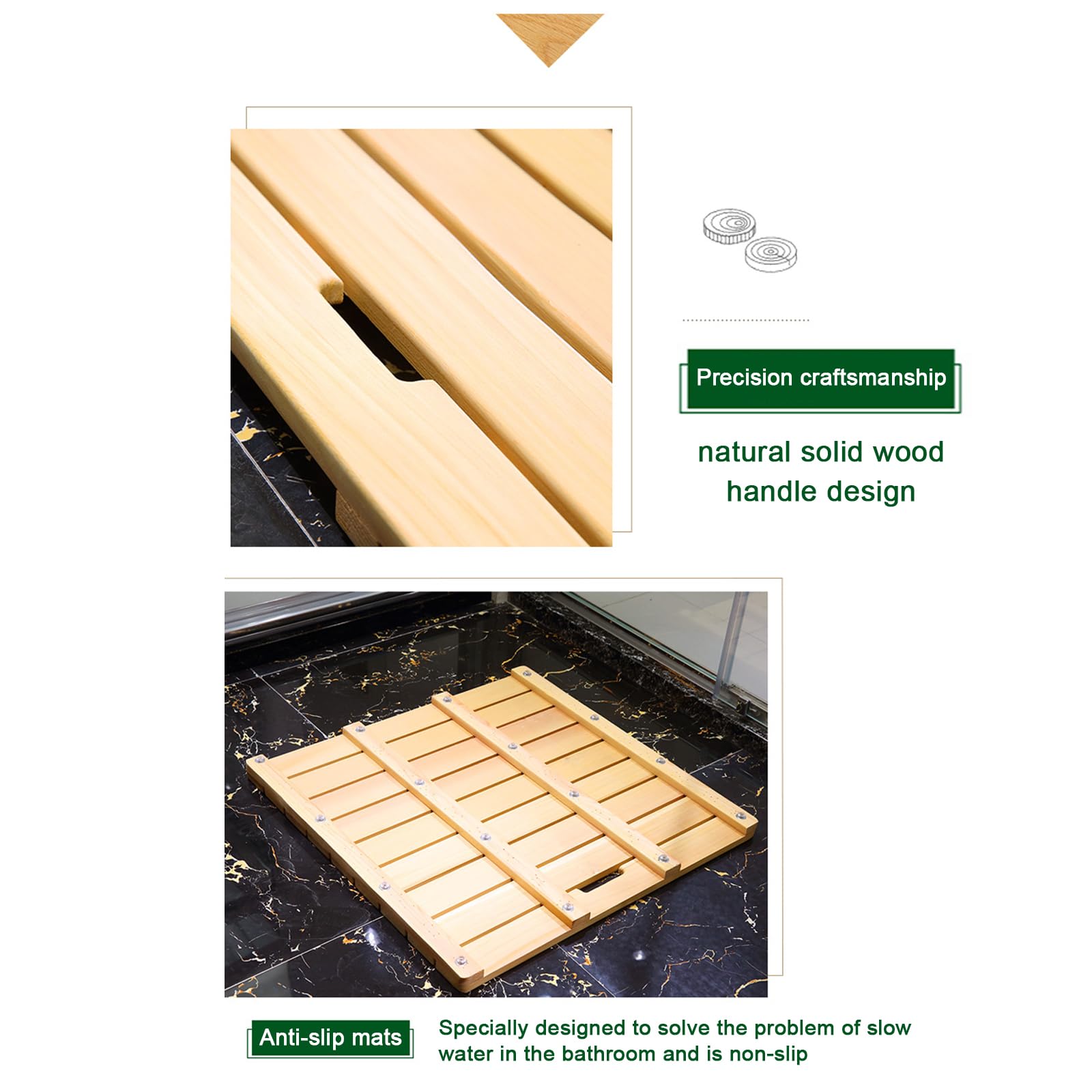 Alfombrilla de Baño de Bambú Antideslizante para Cuarto de Ducha Personalizada,Alfombra de Baño de Madera Rectangular,Tarima de Ducha Impermeable,con Asas y Pies Antideslizantes (45x45cm/18x18in)