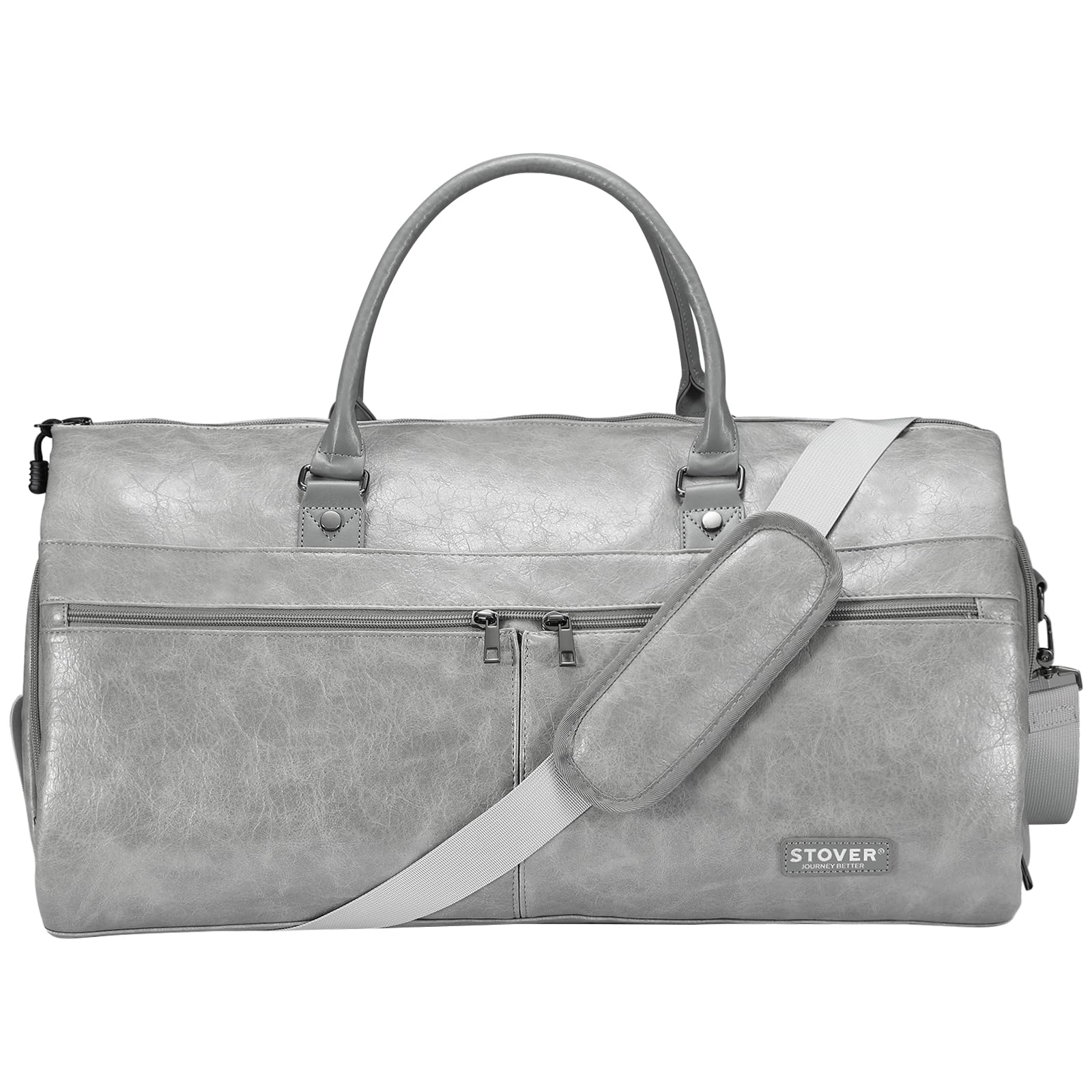 STOVER Bolsa de viaje grande 2 en 1, equipaje de mano convertible para hombres y mujeres, trajes colgantes, vestidos, ropa, compartimento para zapatos, bolsa de fin de semana, Piel sintética - Gris