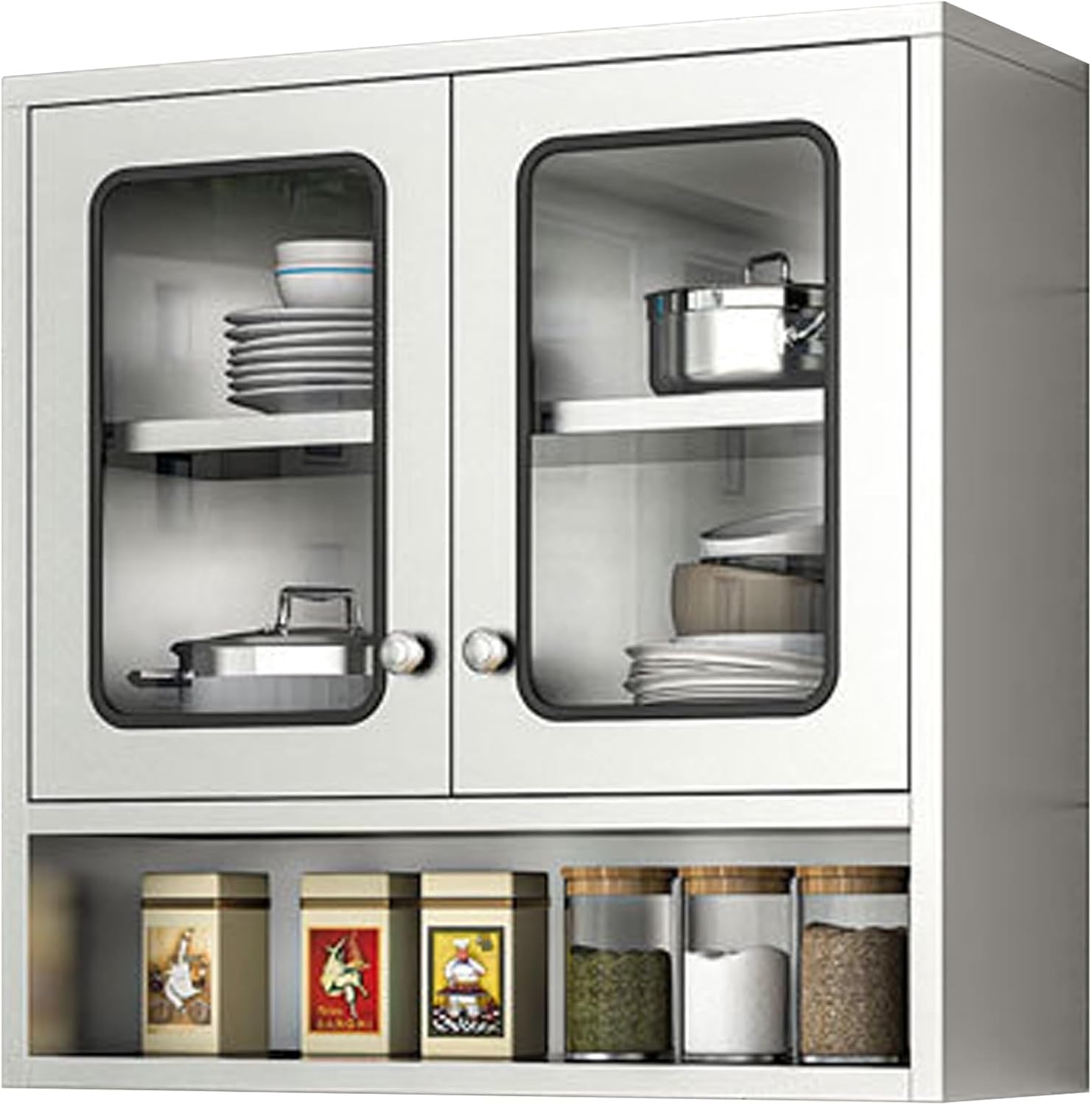 Stainless Steel Storage Cabinet with 3 Tempered Glass Doors, Adjustable Shelves, Heavy-Duty Design - Ideal for Garage, Kitchen, Balcony, Bathroom (80x30x70cm)