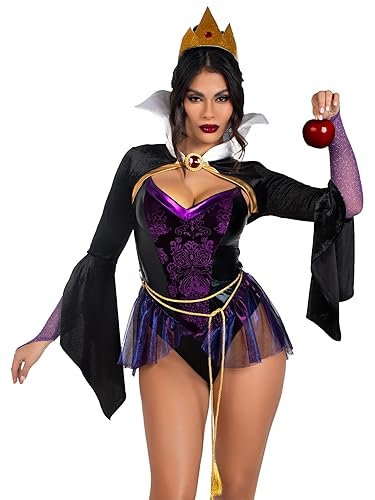 Leg Avenue Womens 4 Pc Poison Apple Queen Halloween Costume for Women - X-Small - Black/Purple