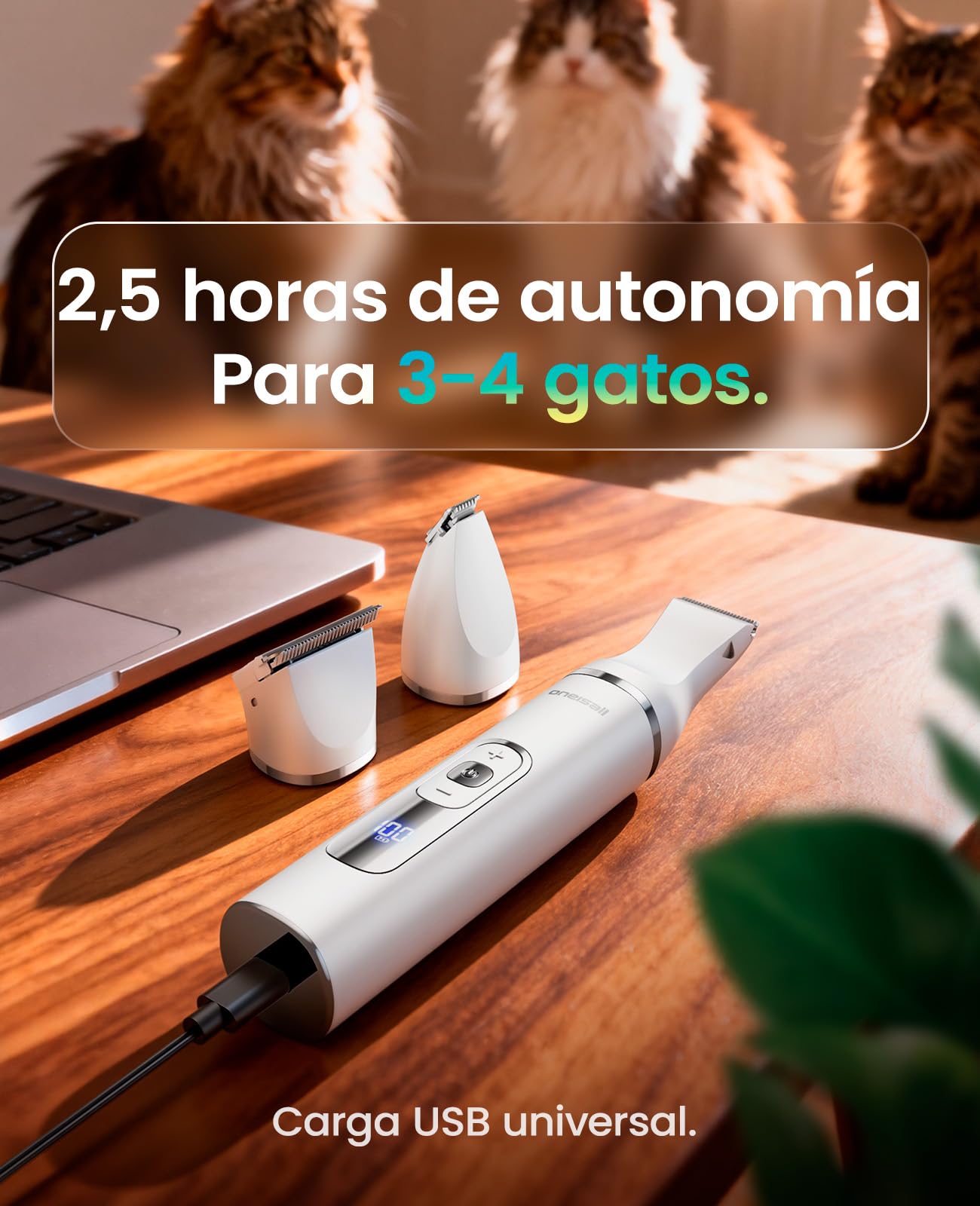 Oneisall Cortapelos 3 en 1 para Mascotas, Maquina Cortar Pelo Perros, Maquinilla Silenciosa con Pantalla LCD, Ideal para Cortar Pelaje Enredado, Sarro Anal, Patas y Ruedas de Gatos y Perros