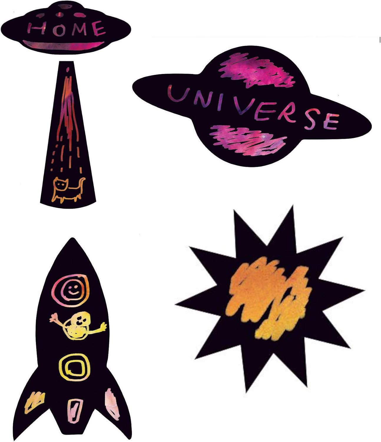 eeBoo: Galactic Space Scratch Stickers/Space Adventure, Scratch and Stick, Allows for Creativity and Imagination, Perfect for Ages 5 and up