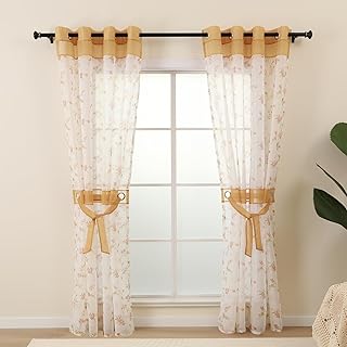 L.Z.E Floral Sheer Curtains for Living Room 72 Inch Length 2 Panels Set, Spring Sheer Curtains & Drapes for Bedroom Girls Room Nursery Grommet Top with Tiebacks Short Voile (56