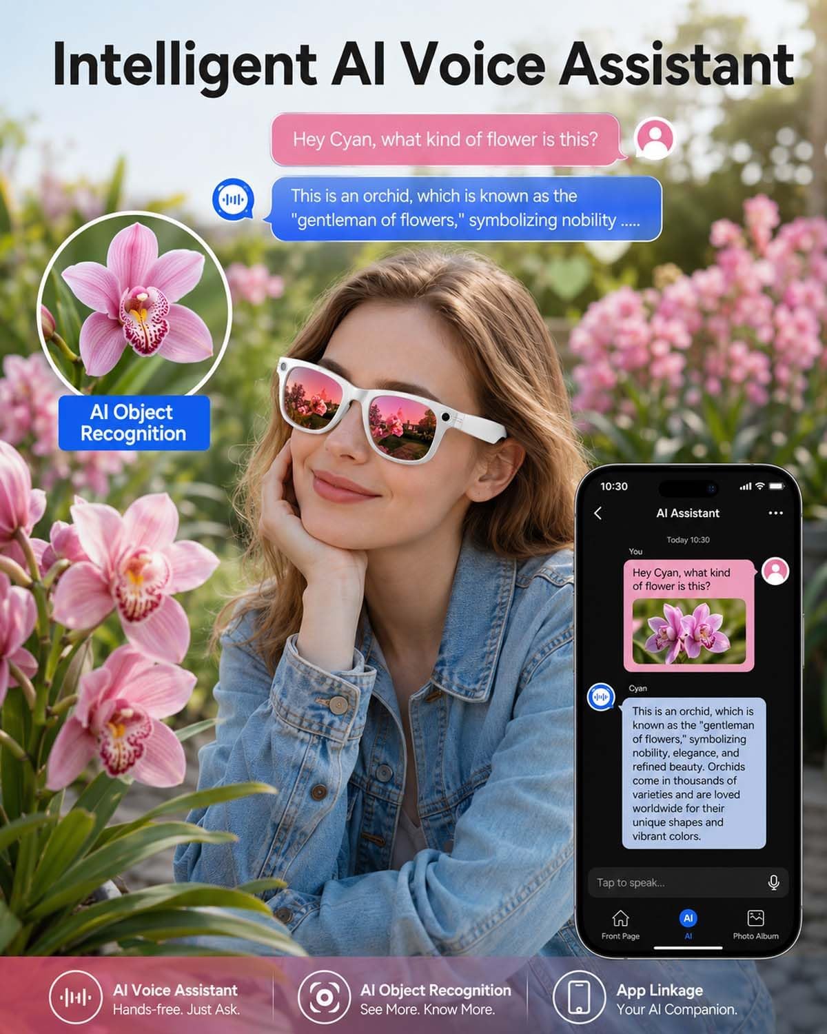 AI Smart Glasses with Camera, White Bluetooth Glasses for Men Women image 5