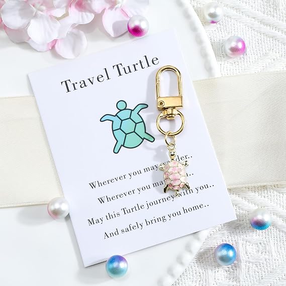 Turtle Keychain, Tortoise Travel Charm, Travel Turtle Keyring, Car Keyring Women, Accessories Gifts for Women, Cute Car Essentials, Goodbye and Congratulations Gifts