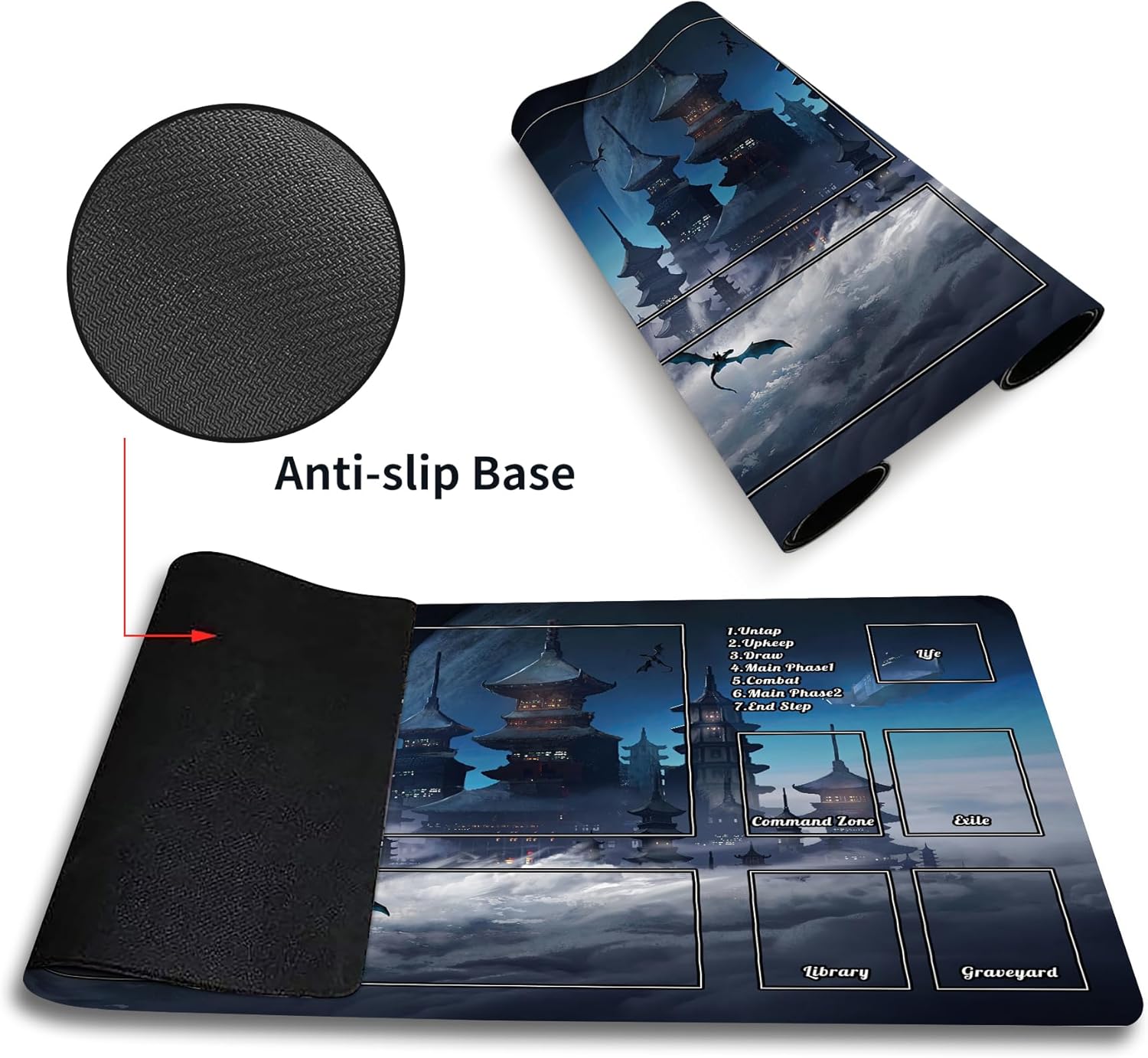 MTG Playmat with Zones, Landscape Trading Card TCG Play Mat Smooth Rubber Base Mouse Pad for MTG TCG Card Battle Game for Beginner 23.6X 13.7 inches