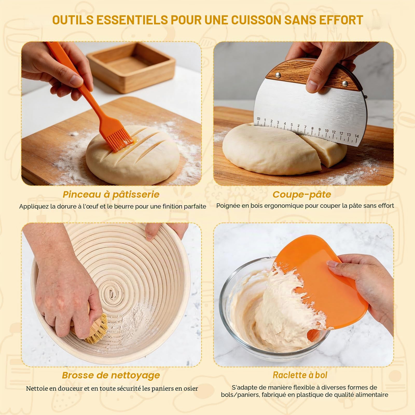 Banneton Pour Pain en Rotin Naturel 16 Pièces Accessoire pour Faire du Pain | Ovale 25cm & Ronde 23cm Banneton avec Starter Jar, Pot à Levain, Accessoire Boulangerie pour Débutants & Professionnels