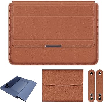11-17 Inch Universal Multi-Function Waterproof Notebook Bag, 3-in-1 Stand Foldable Laptop Padded Pouch, Portable Computer Stand with Mouse Pouch Brown,16/17 inch