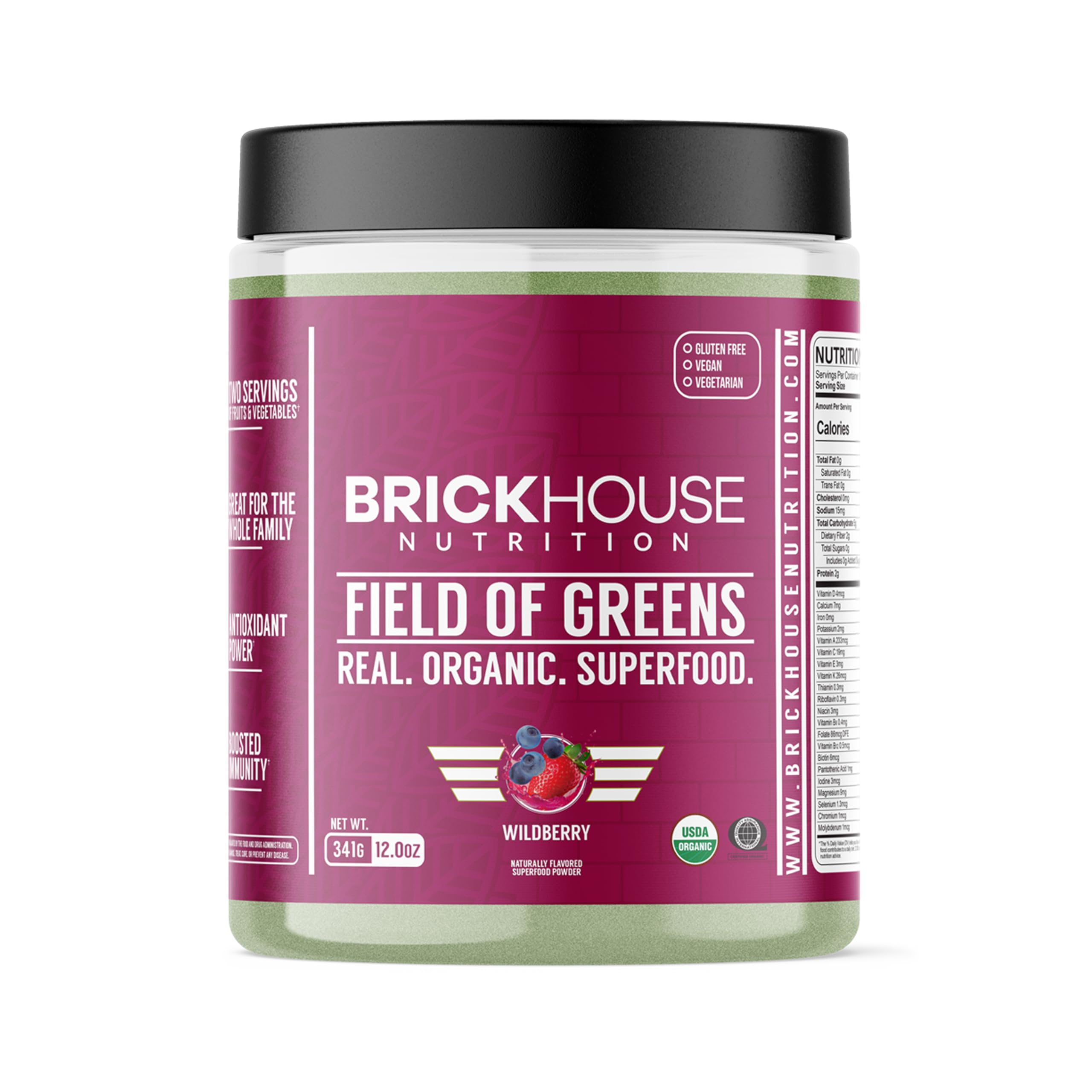 BRICKHOUSE NUTRITION Suplemento para a imunidade em pó com mistura de vegetais orgânicos, sabor Wildberry, 309 g