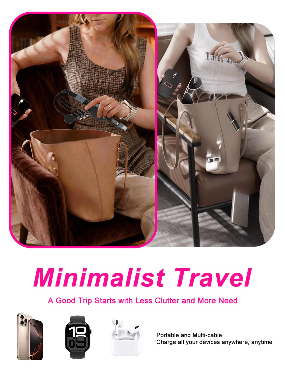 4-in-1 Retractable Charging Cable for Apple Watch - Upgraded 100W Retractable Fast Charging Cable with USB-C, Lightning, Micro USB & Apple Watch Charger, for iWatch/iPhone 17-8/Android/iPad/Laptop